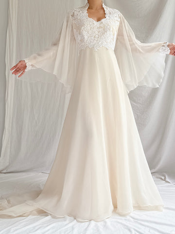 1970s Angel Sleeves Chiffon Gown - S