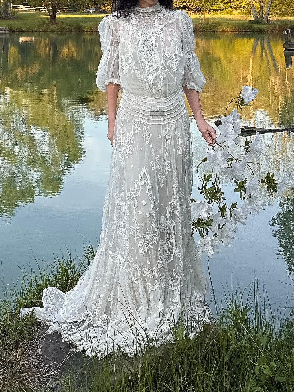 Rare Antique Tambour Lace Gown - S