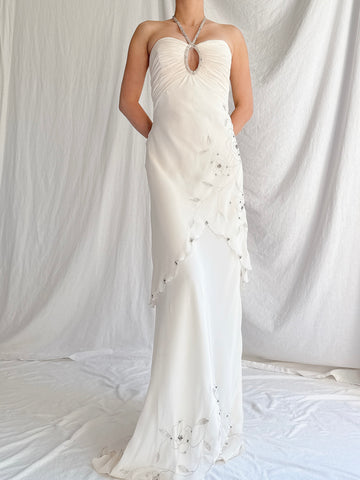 Vintage Silk Chiffon Halter Dress - XS-S