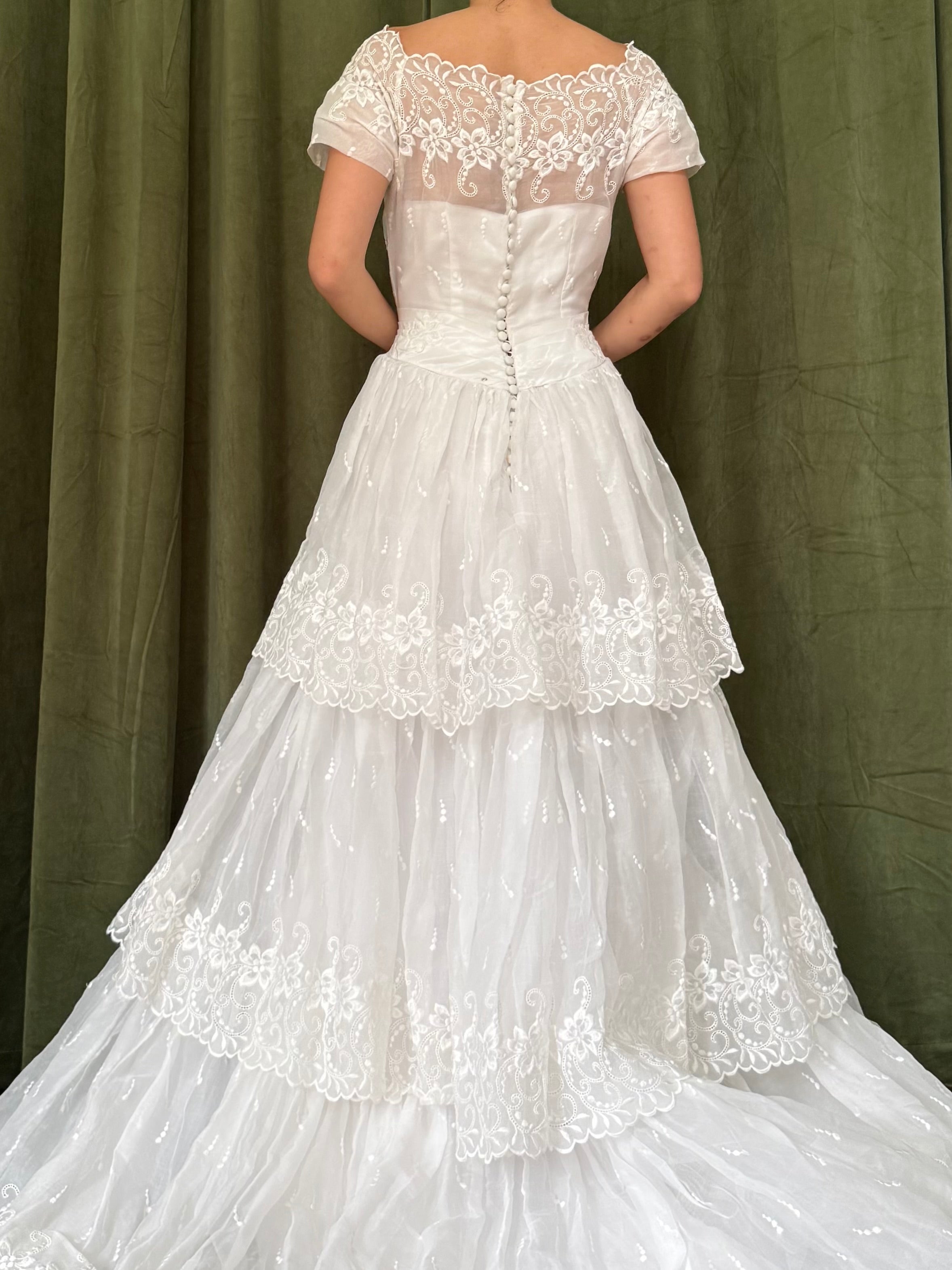 1950s Organdy Tiered Gown - XS