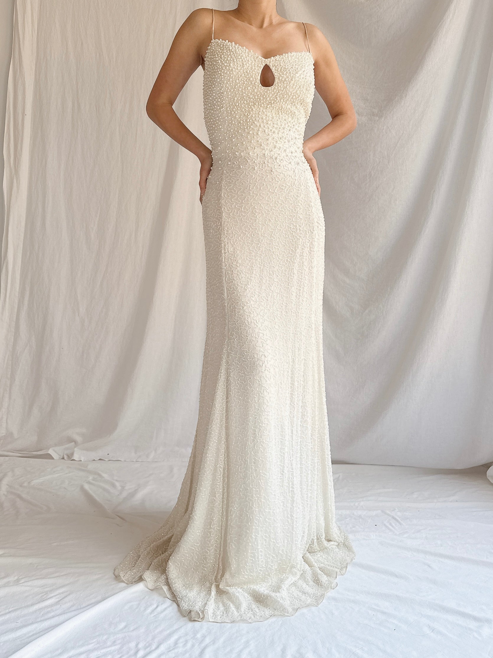Vintage Silk Pearl Beaded Gown - M