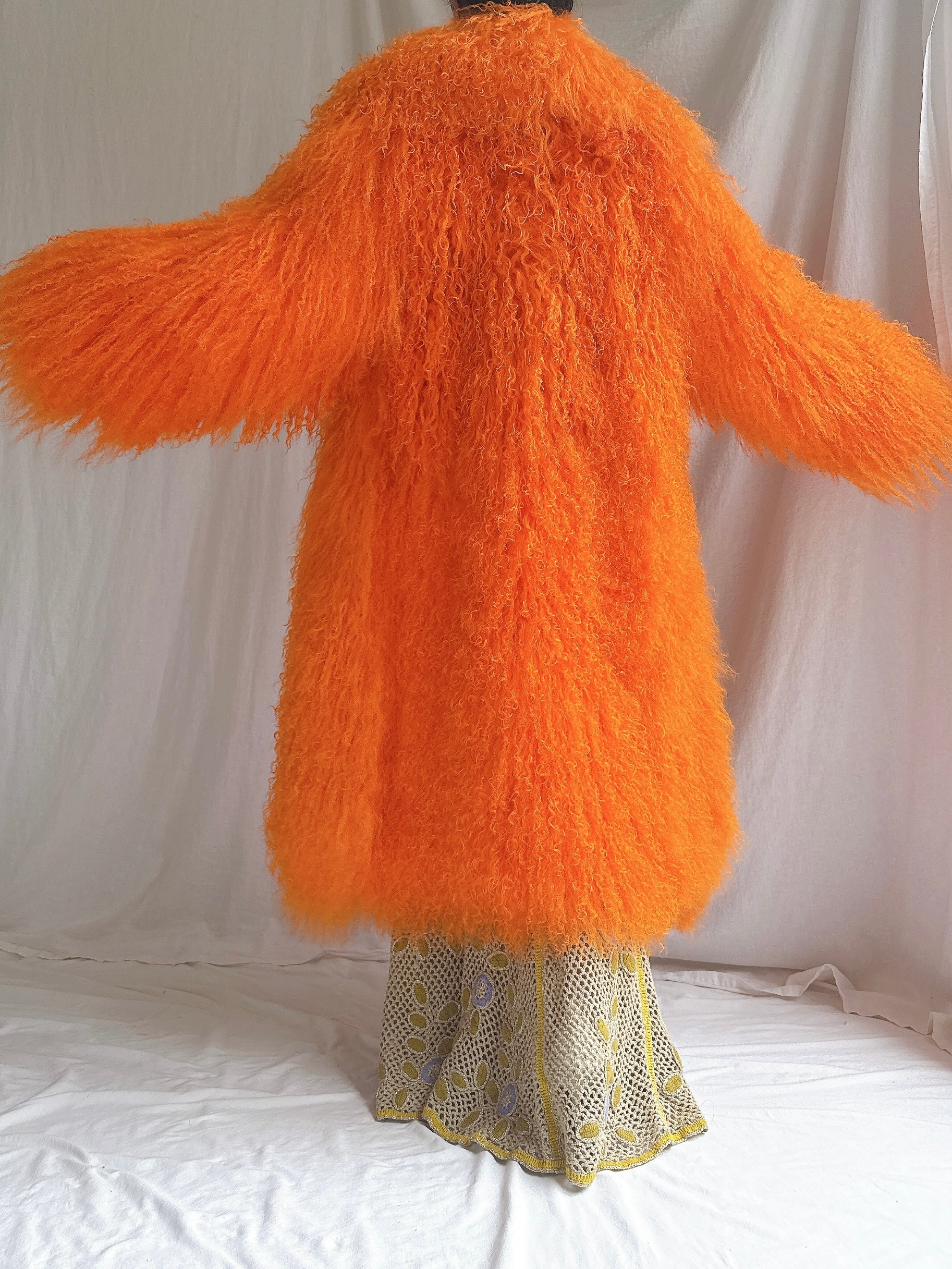 Vintage Sherbet Orange Mongolian Lamb Coat - M