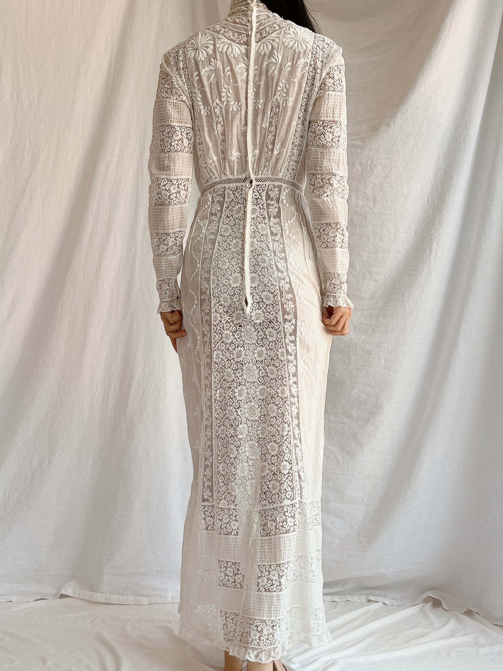 Antique Embroidered Lace Dress - XS