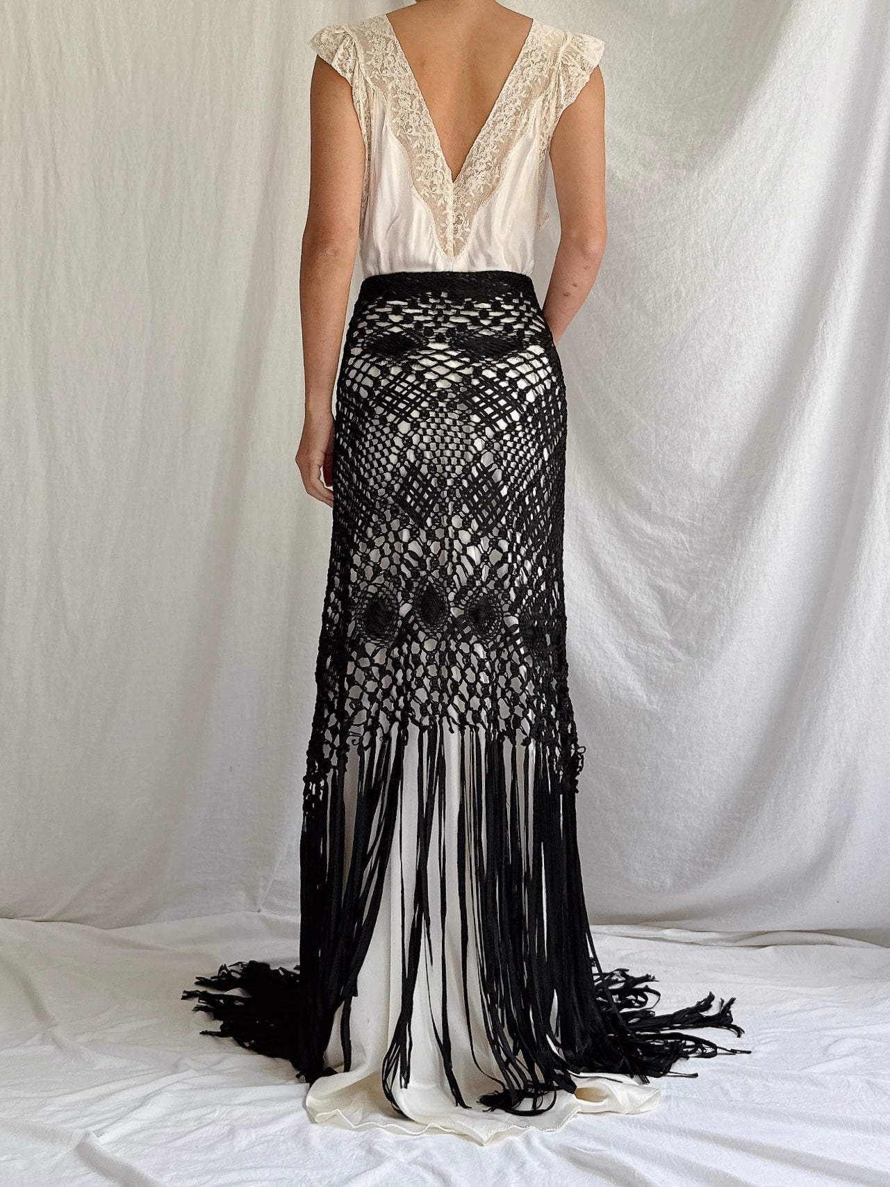Vintage Black Macrame Shawl - OSFM