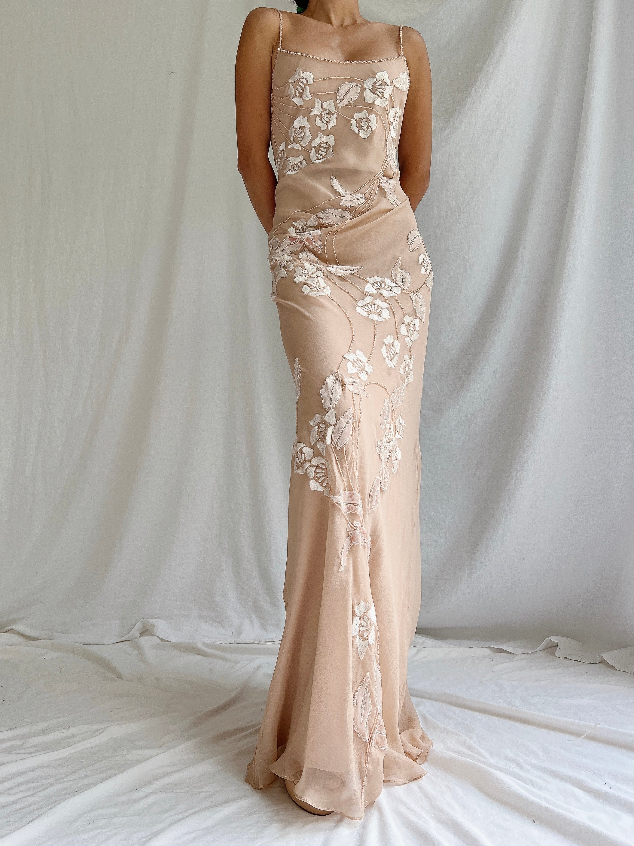 Vintage Blush Nude Silk Bias Cut Gown - S-M/4-8