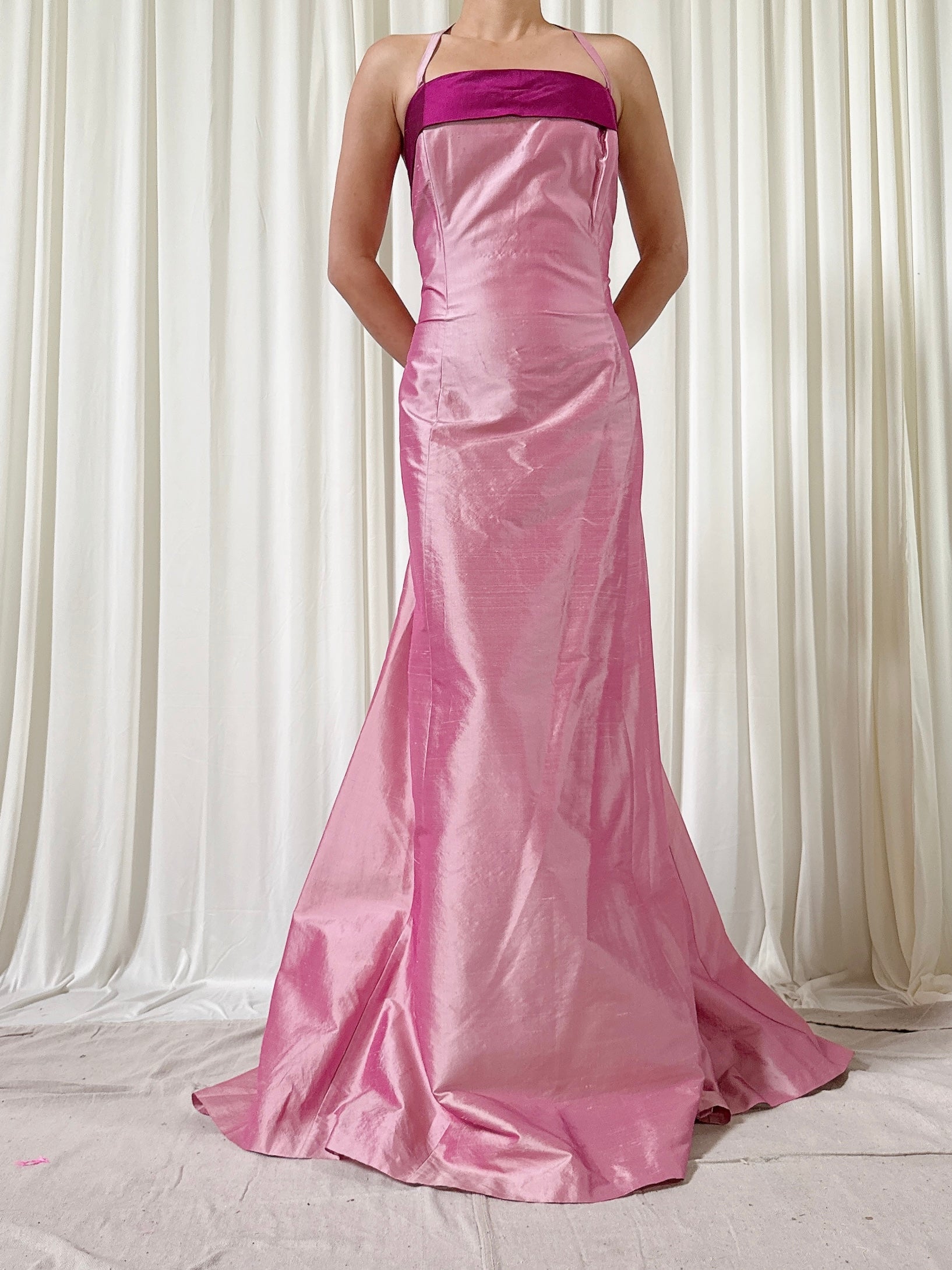 Vintage Clairmodel Pink Tafetta Dress - Size 44