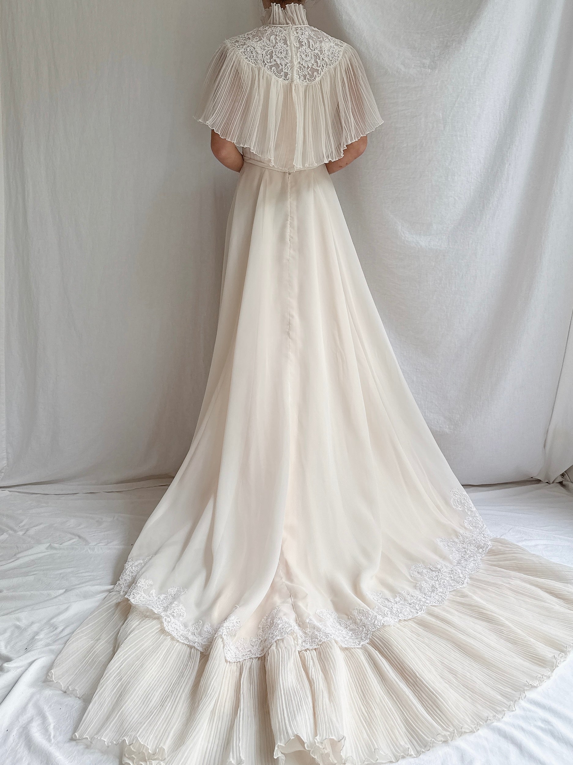 1960s/70s Chiffon Pleated Collar Gown - S