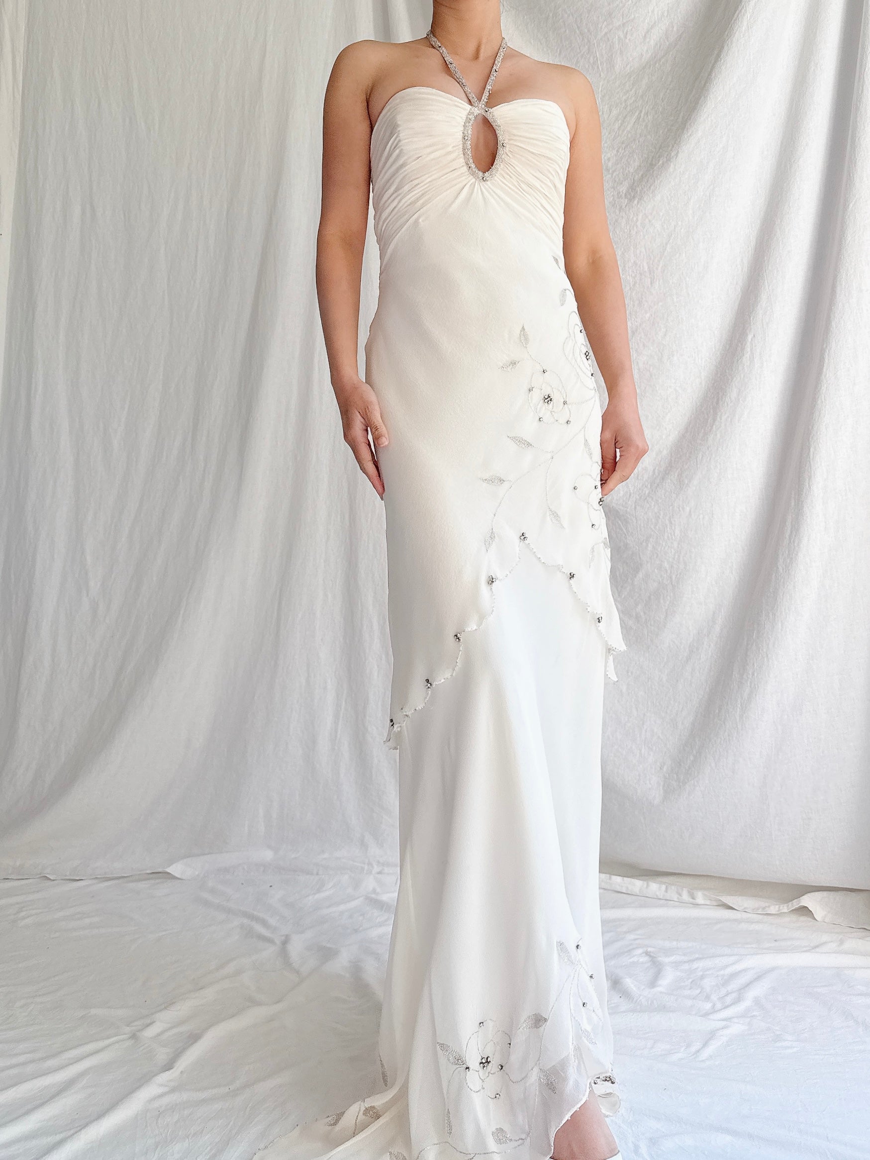 Vintage Silk Chiffon Halter Dress - XS-S