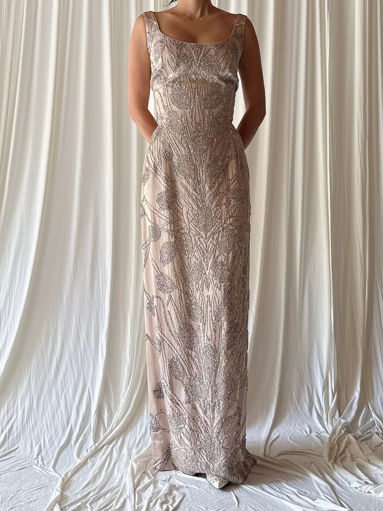 1960s Dusty Pink Silk Beaded Gown - S/M