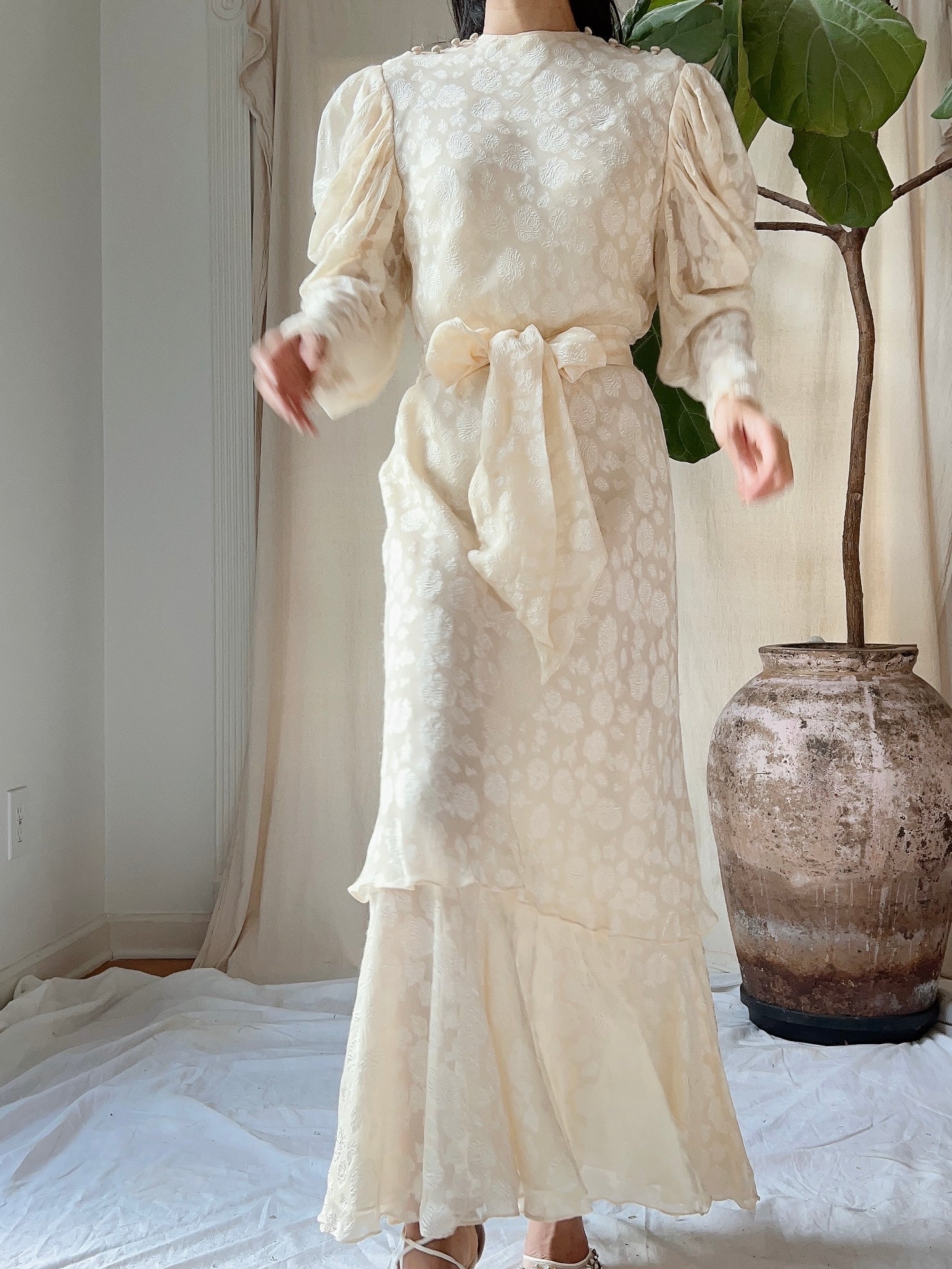 Vintage Silk Dolman Sleeves Tiered Dress - S