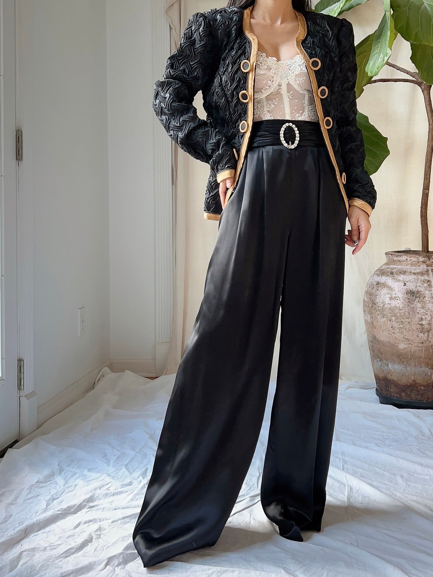 Vintage Satin High-Waisted Trousers - M