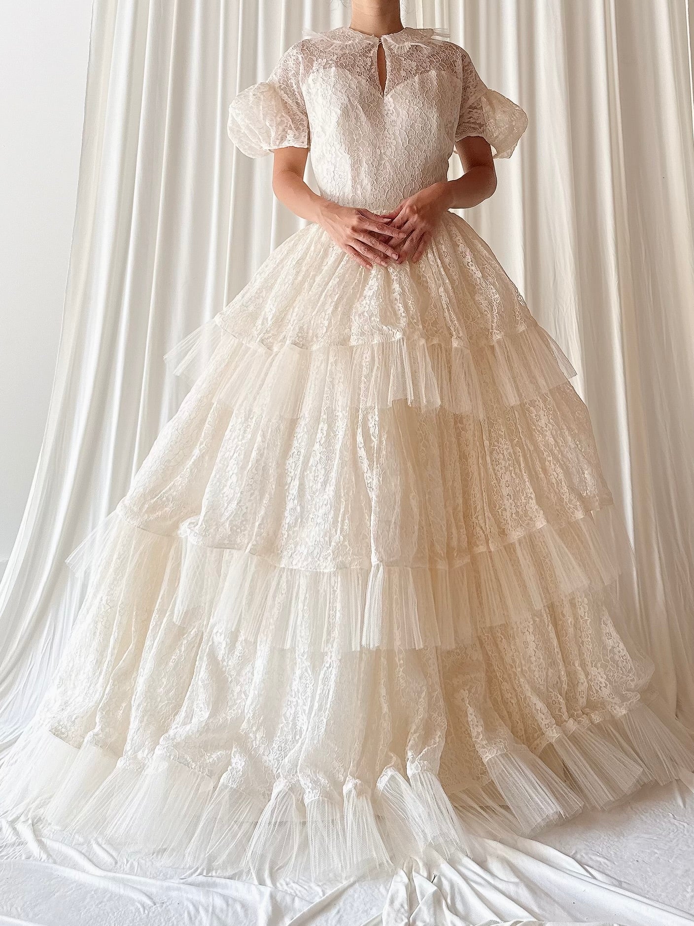 1950s Lace and Tulle Gown - S