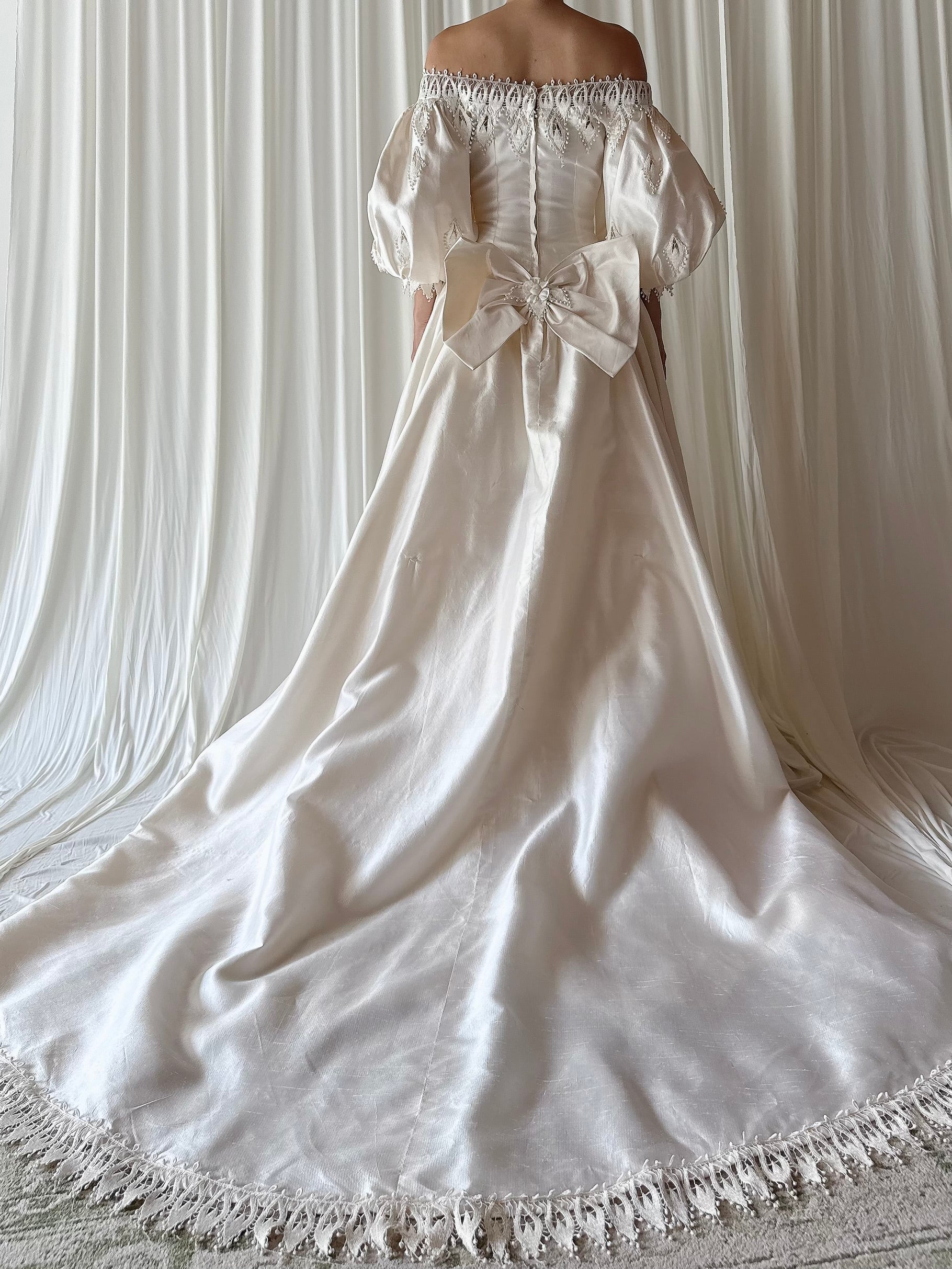 1990s Christos Puff Sleeve Raw Silk Dress -XS