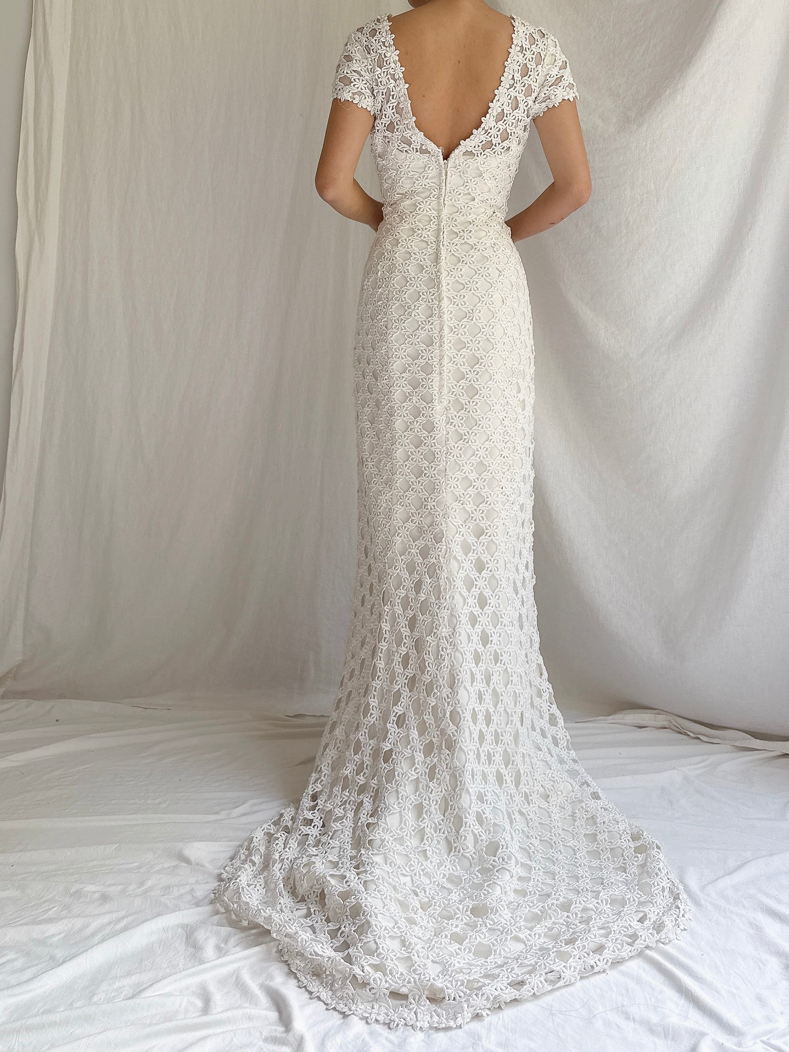 Vintage Lace Cutout Embroidered Gown - S