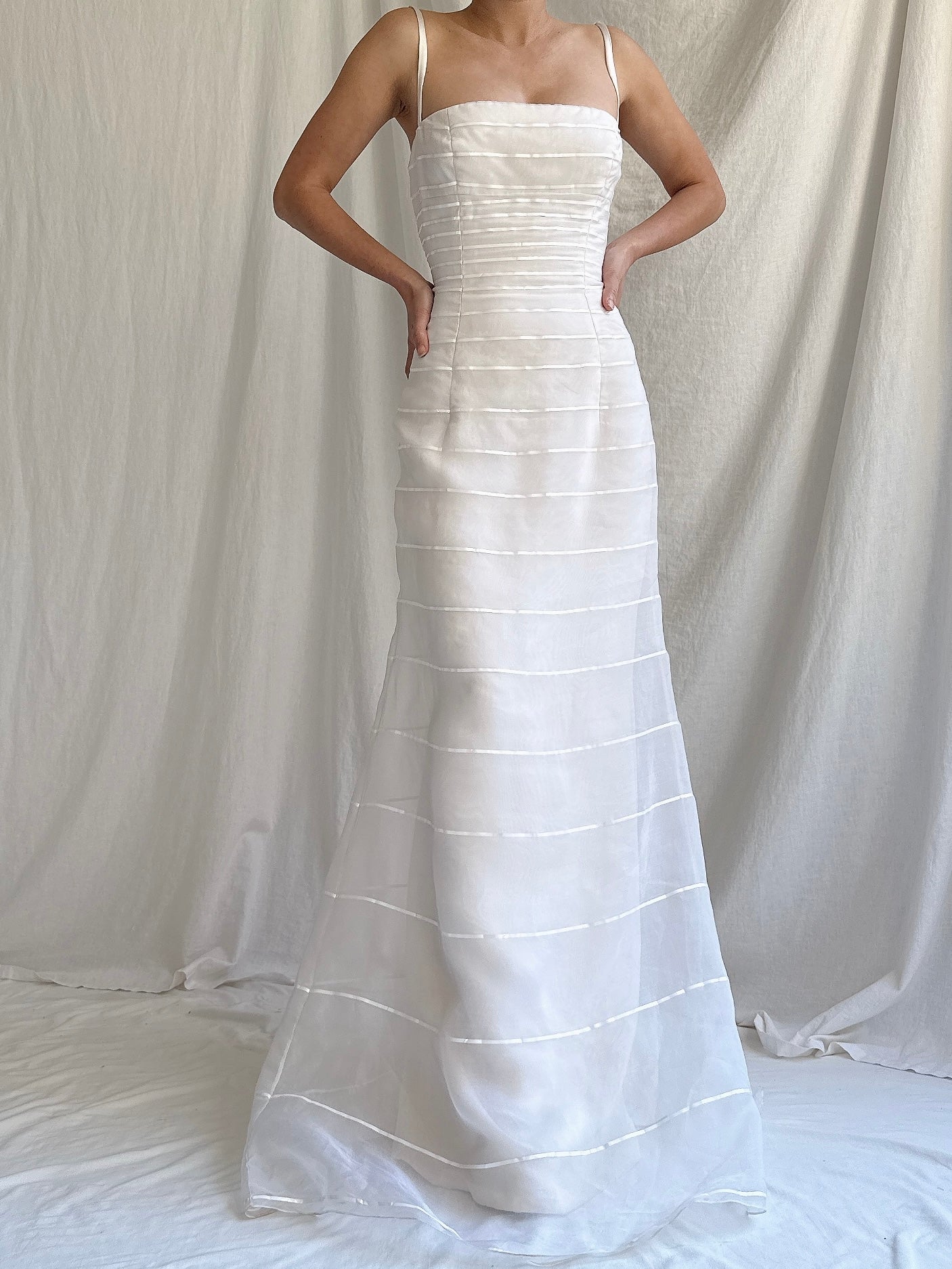 Vintage Yumi Katsura Silk Organza Striped Gown - M/6/8