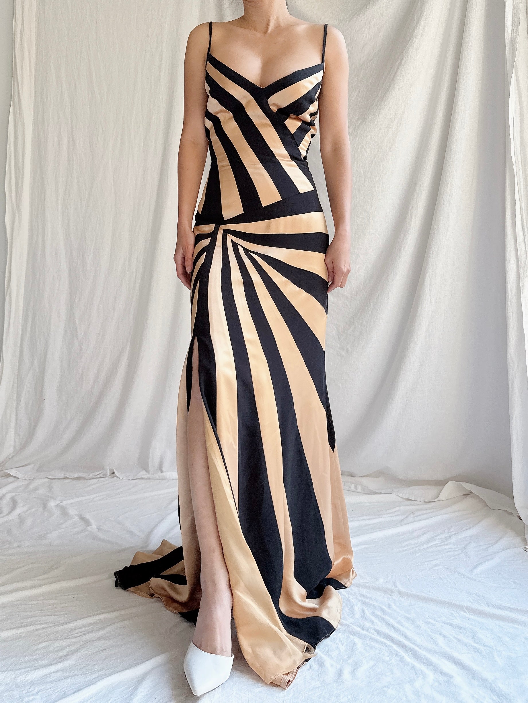 1990s Satin Abstract Striped Dress - S/M