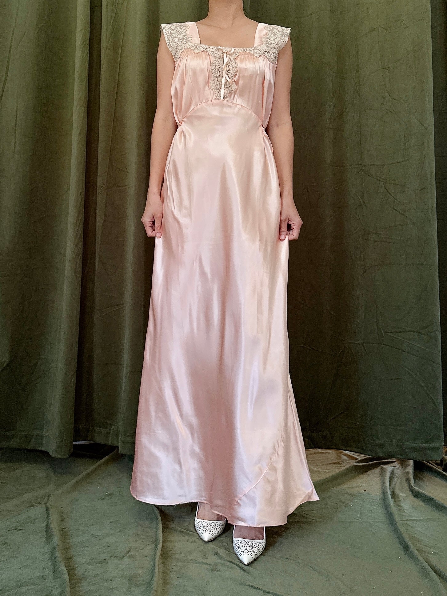 1930s Pink Satin Slip Dress - M