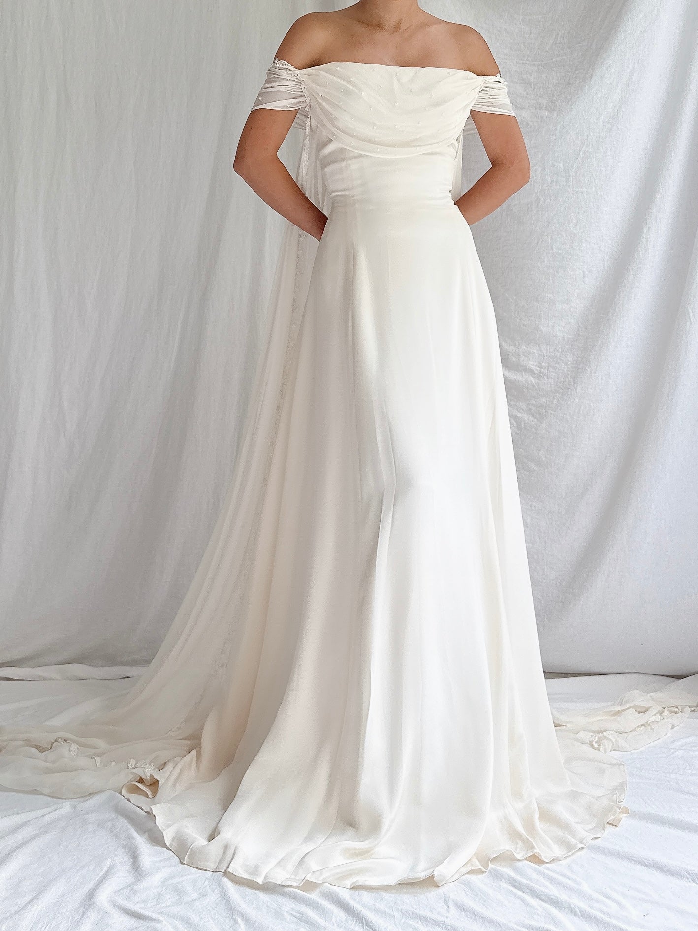 Vintage Pastore Silk Of-the-Shoulder Gown - L/10