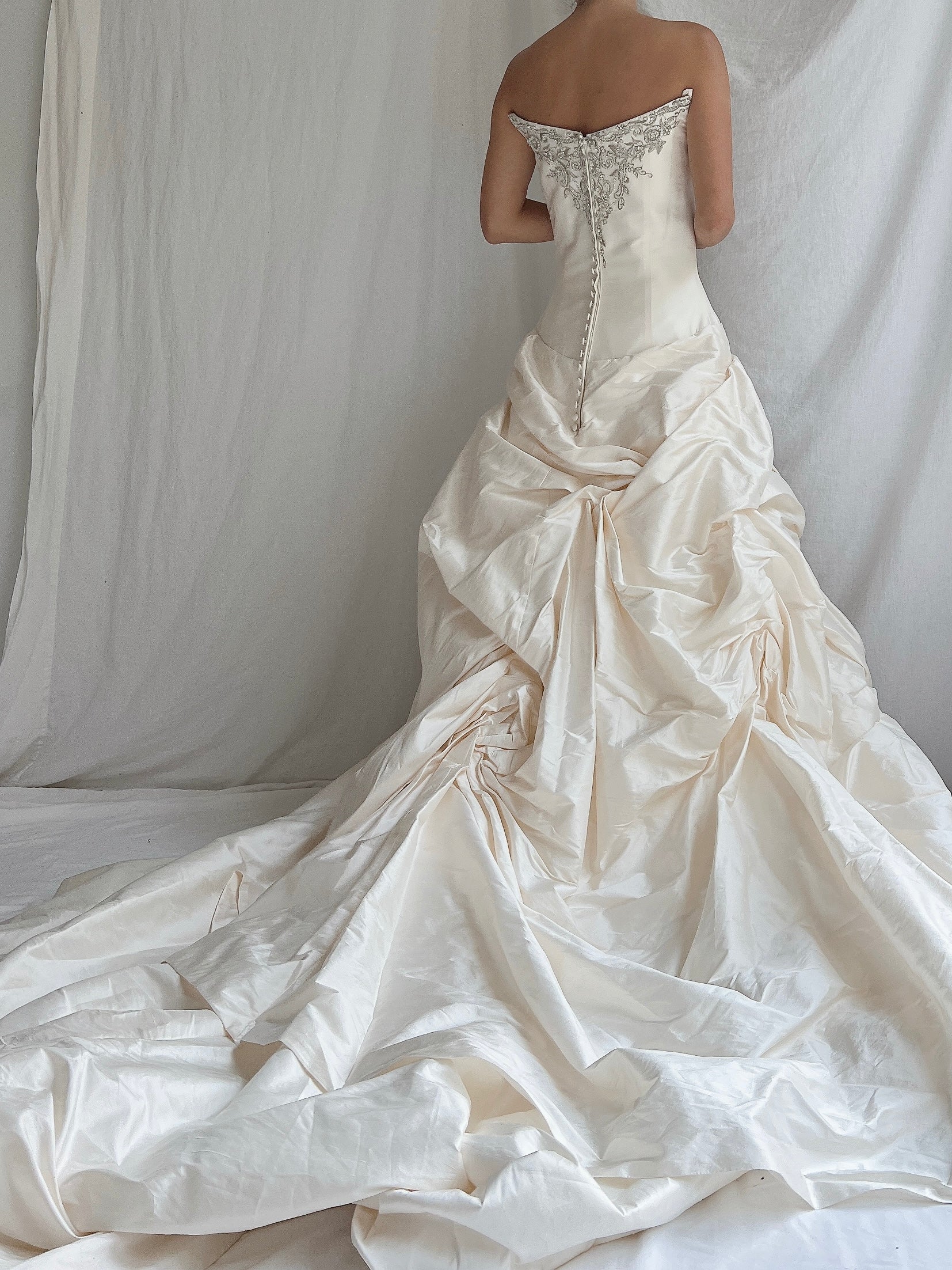 Angelina Faccenda Silk Ruche Gown -  S/6