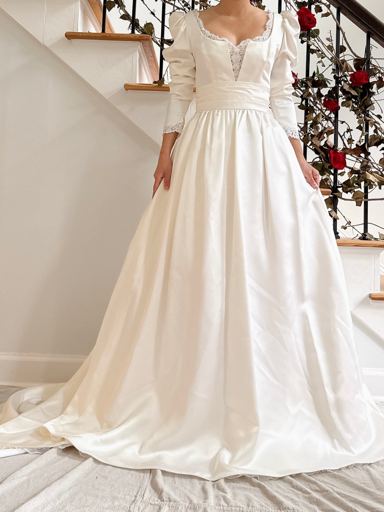 Vintage Lace and Satin Dress - S