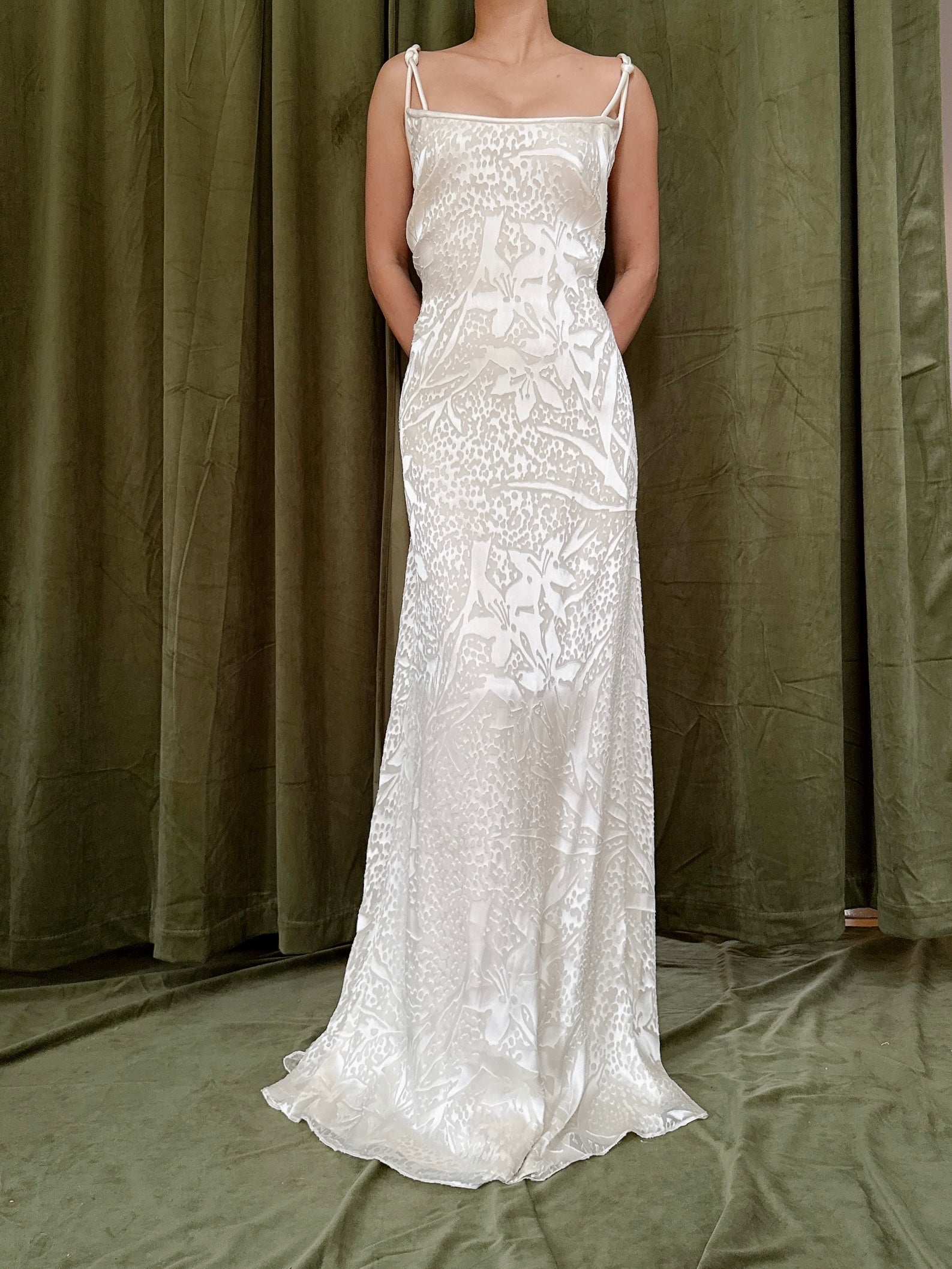 Vintage Silk Devore Patterned Gown - UK 18/L