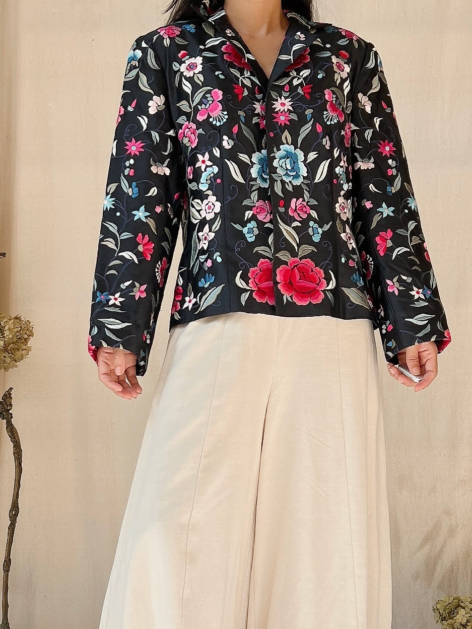Vintage Satin Embroidered Jacket - S/M