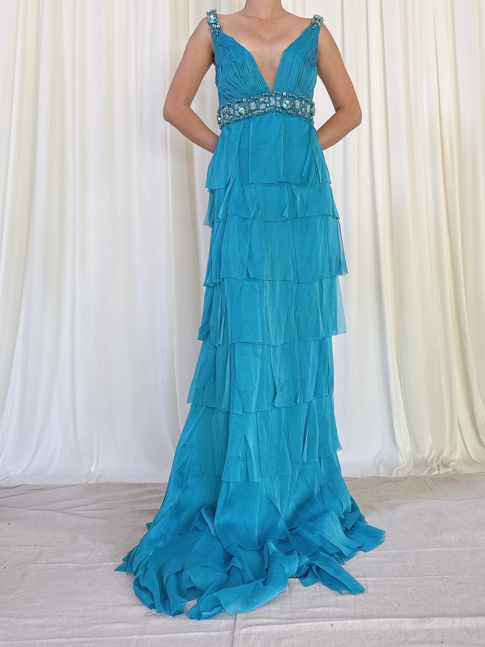 Vintage Blue Chiffon dress - EU 46/US 14