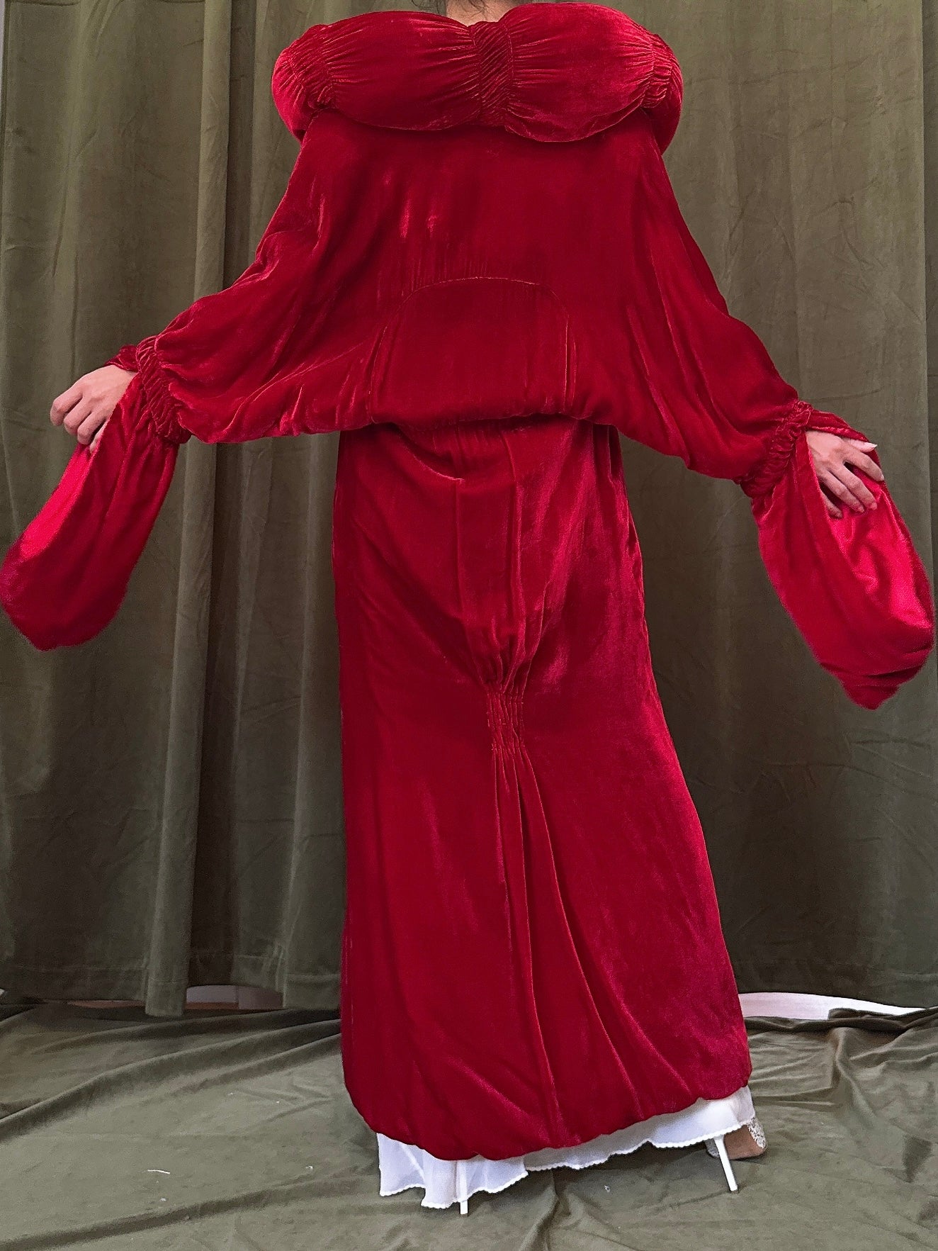 1920s Red Silk Velvet Opera Coat - OSFM