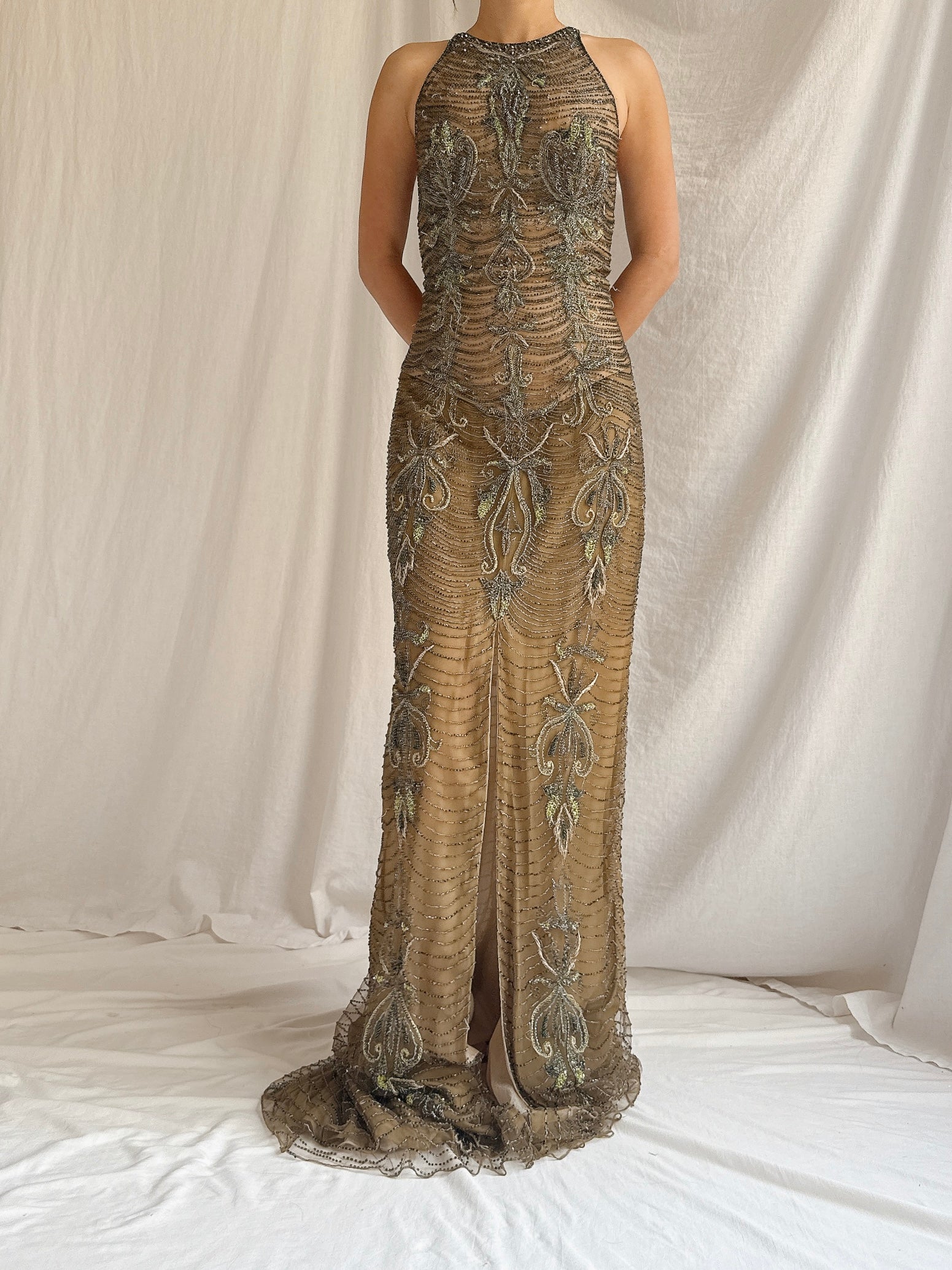 Vintage Halter Beaded Dress - S/4