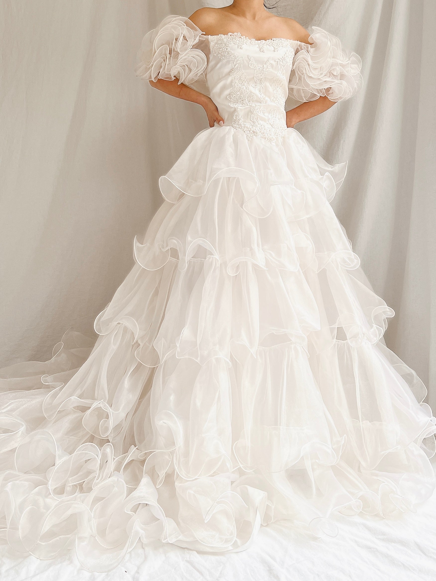 1980s Voile Tiered Ruffle Gown - XS/S
