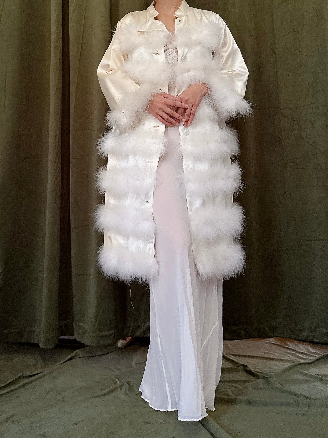 Vintage Satin Marabou Duster - M