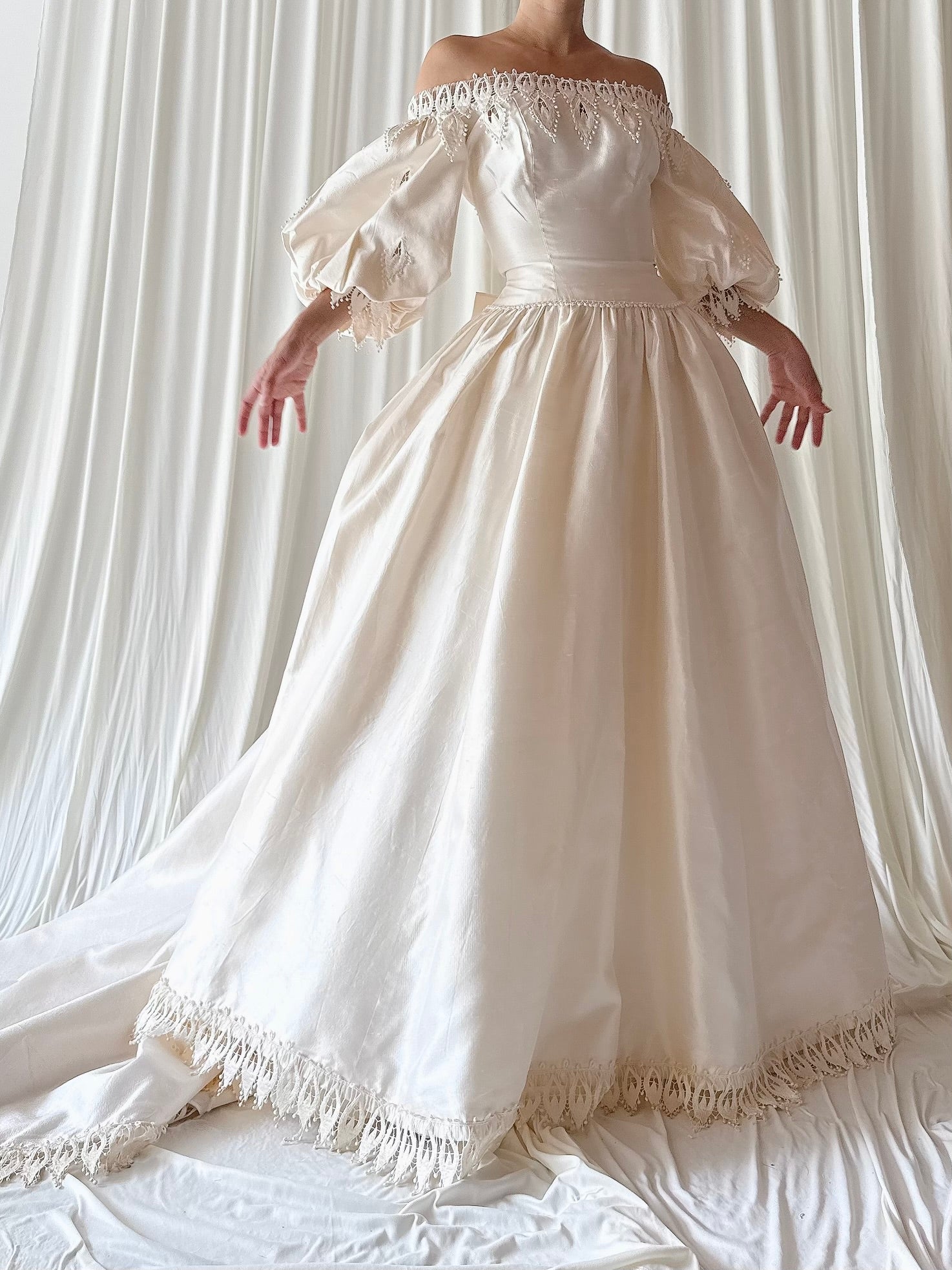 1990s Christos Puff Sleeve Raw Silk Dress -XS