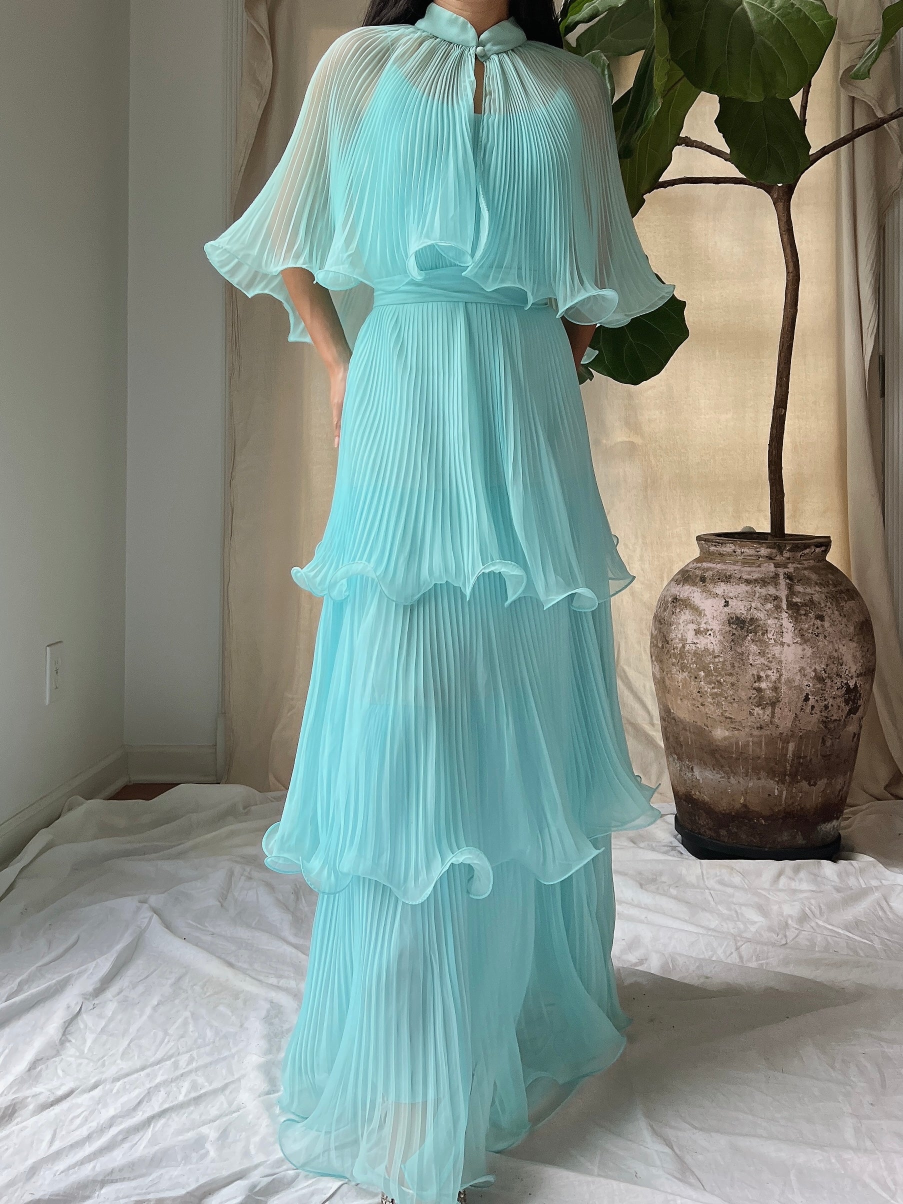 Vintage Pleated Tiered Gown - S