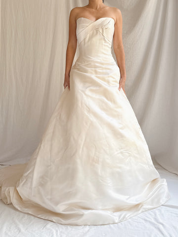 Vintage Monique Llhuilier Silk Strapless Gown - M/L 10