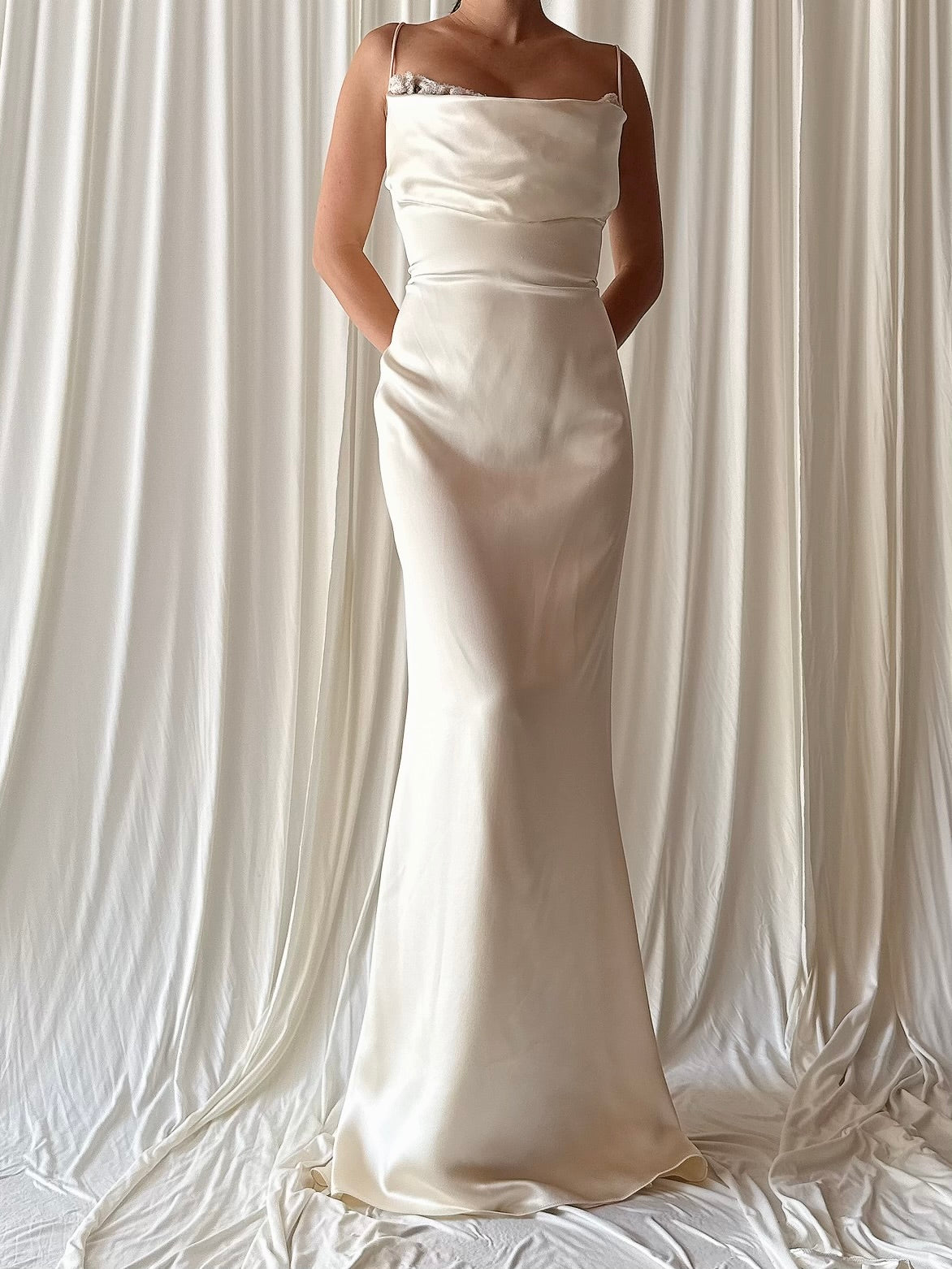 Vintage 6. Silk Bias Cowl Neck Gown - M