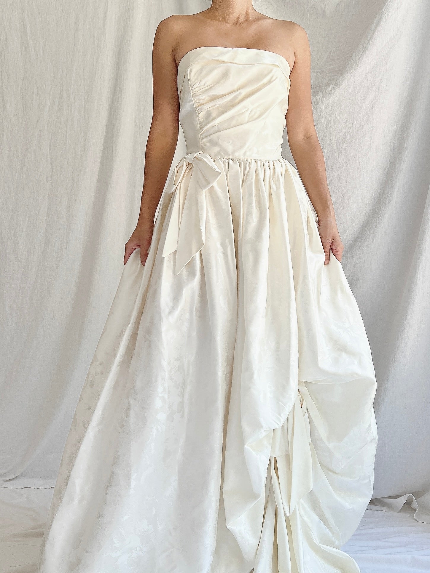 Vintage Brocade Satin Strapless Gown - S/M