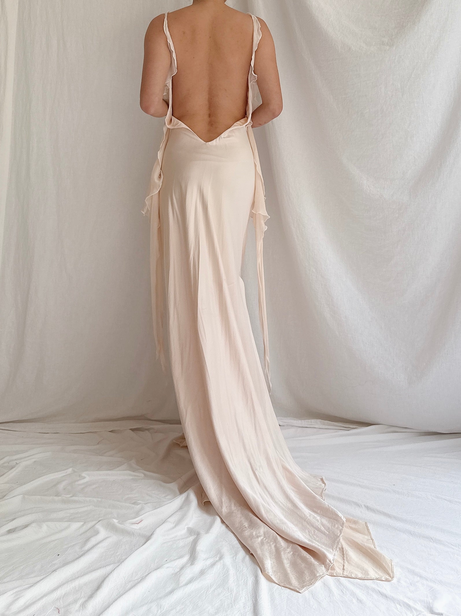 Vintage Shell Pink Silk Bias Slip Gown - M