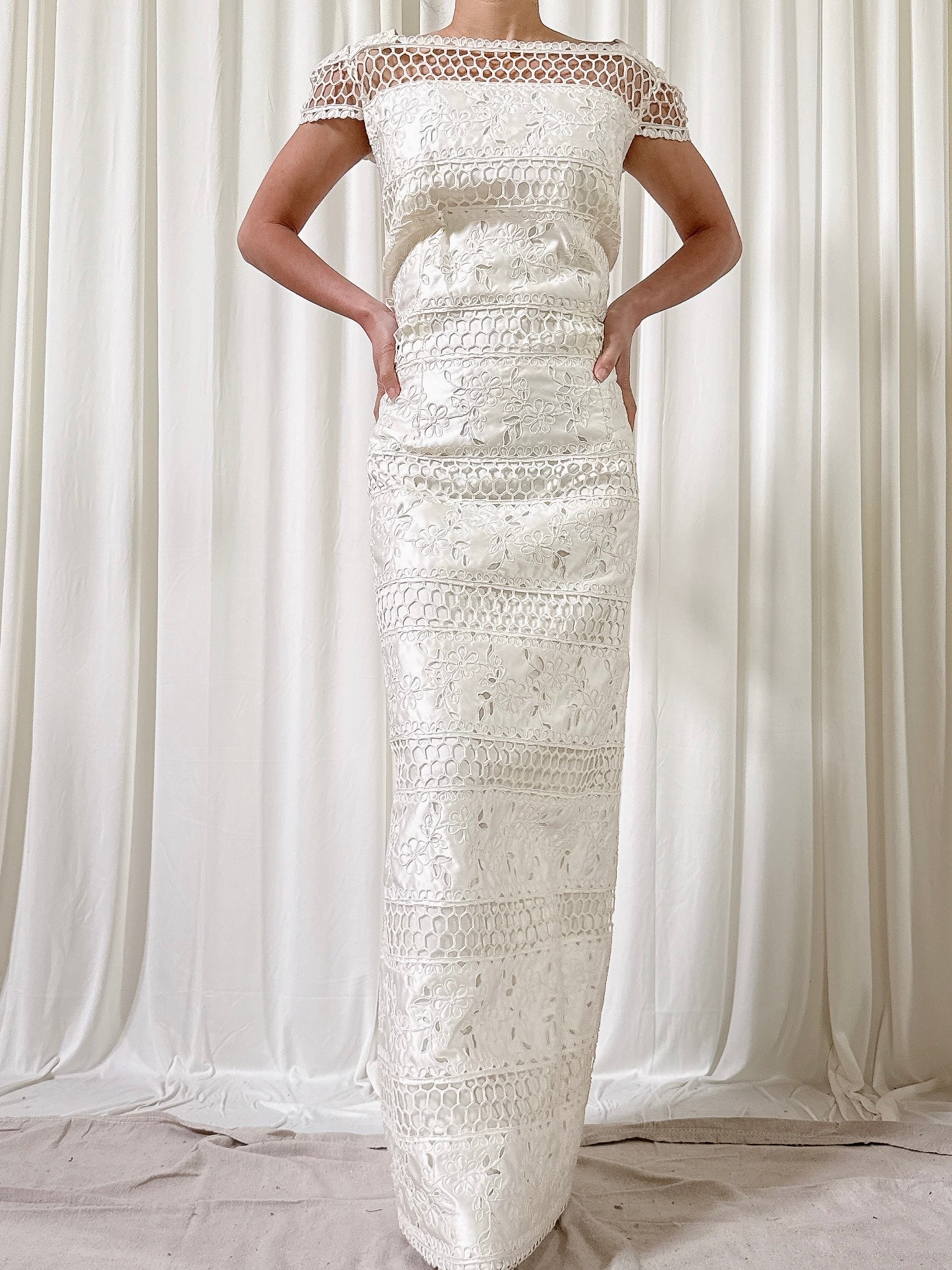 Vintage Cutout White Dress - L