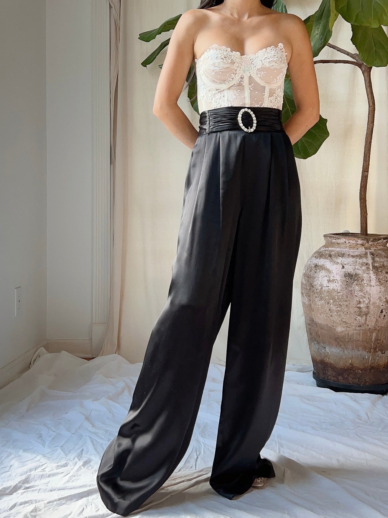 Vintage Satin High-Waisted Trousers - M