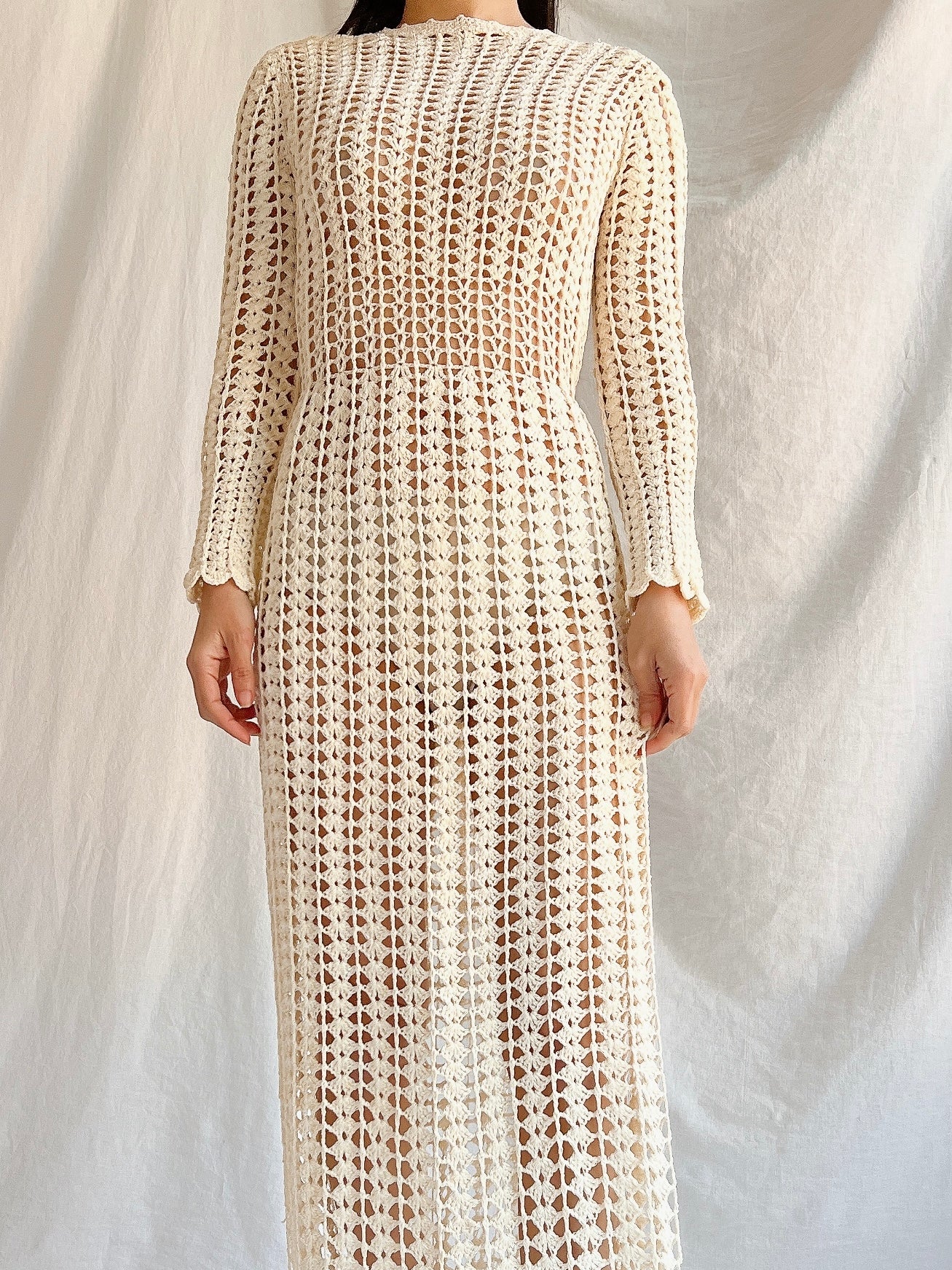 1970s Reversible Crochet Long Sleeve Dress - S