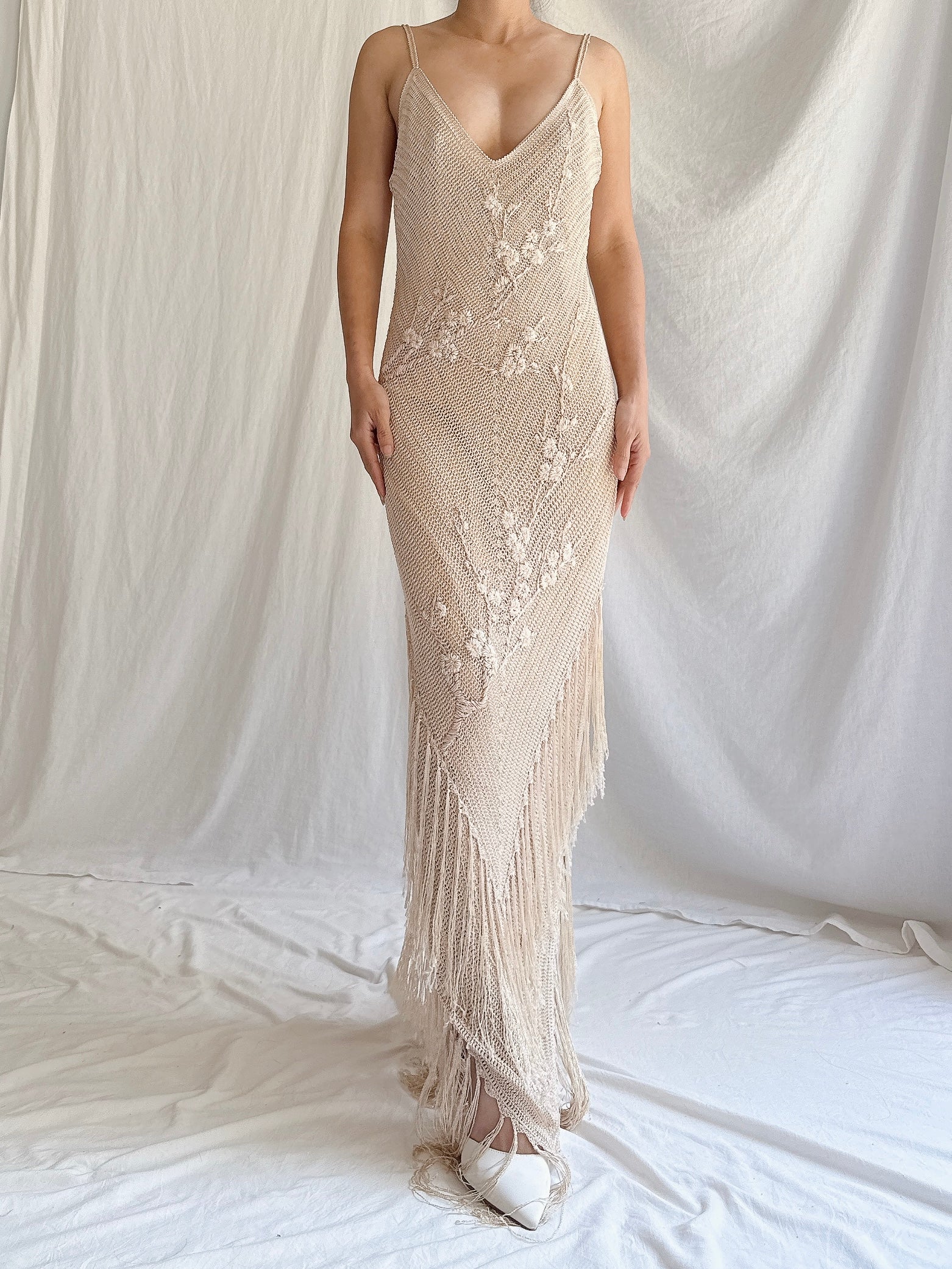 Vintage Crochet Tassel Gown - M