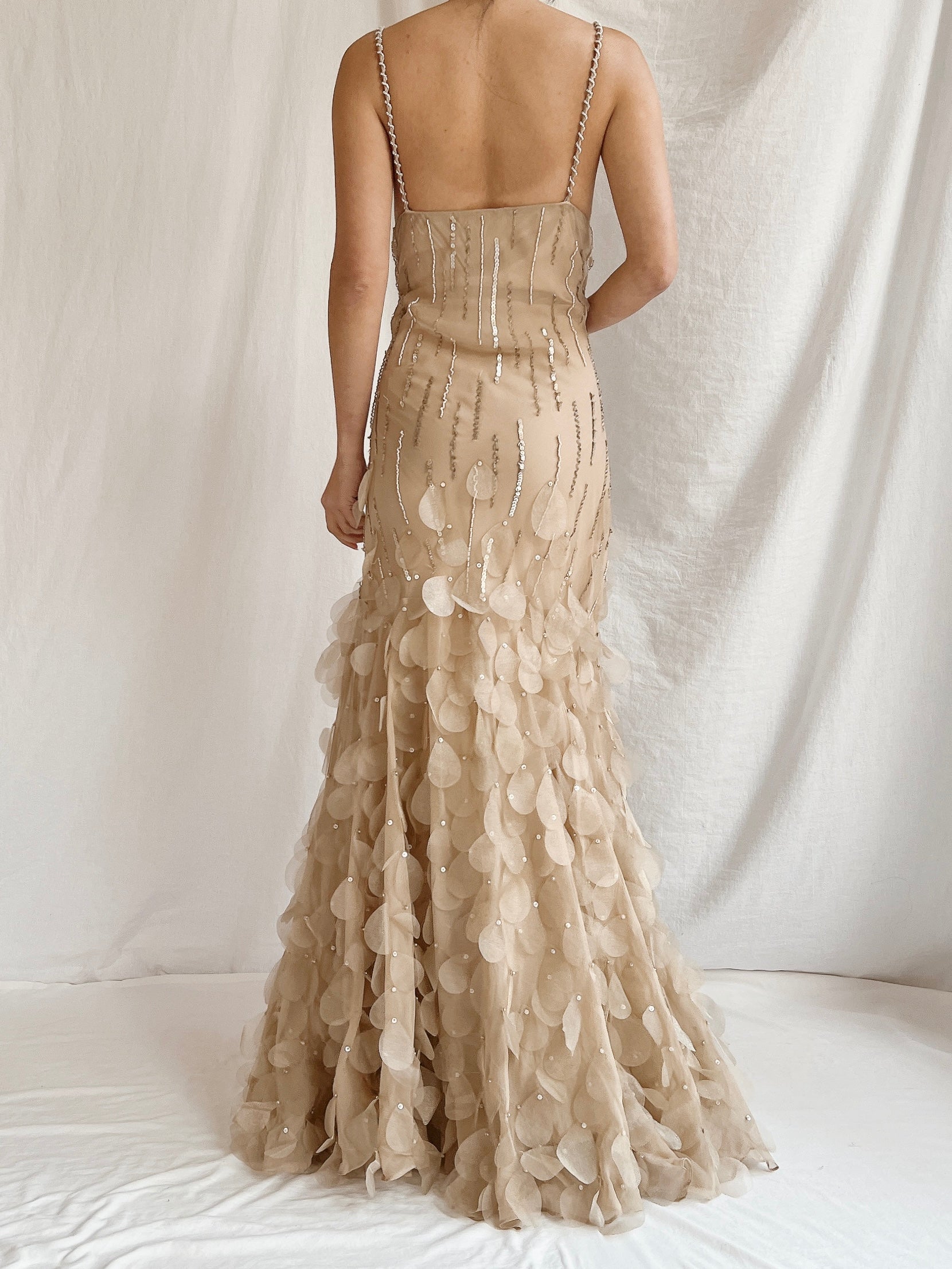 Vintage Nude Bias Cut Silk Petal Dress - M/L 10