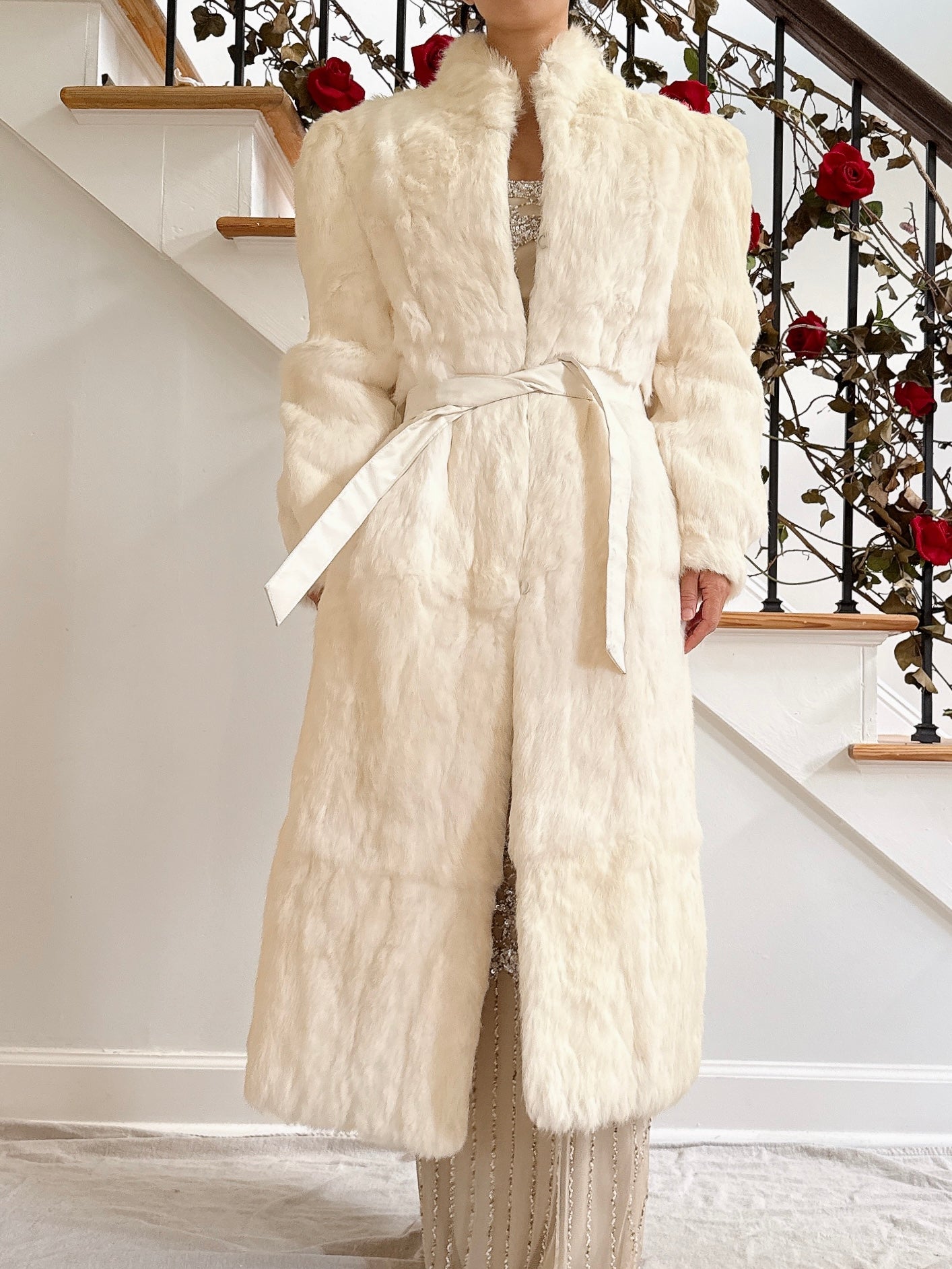 Vintage Hong Kong White Full Length Fur Coat - Size Small