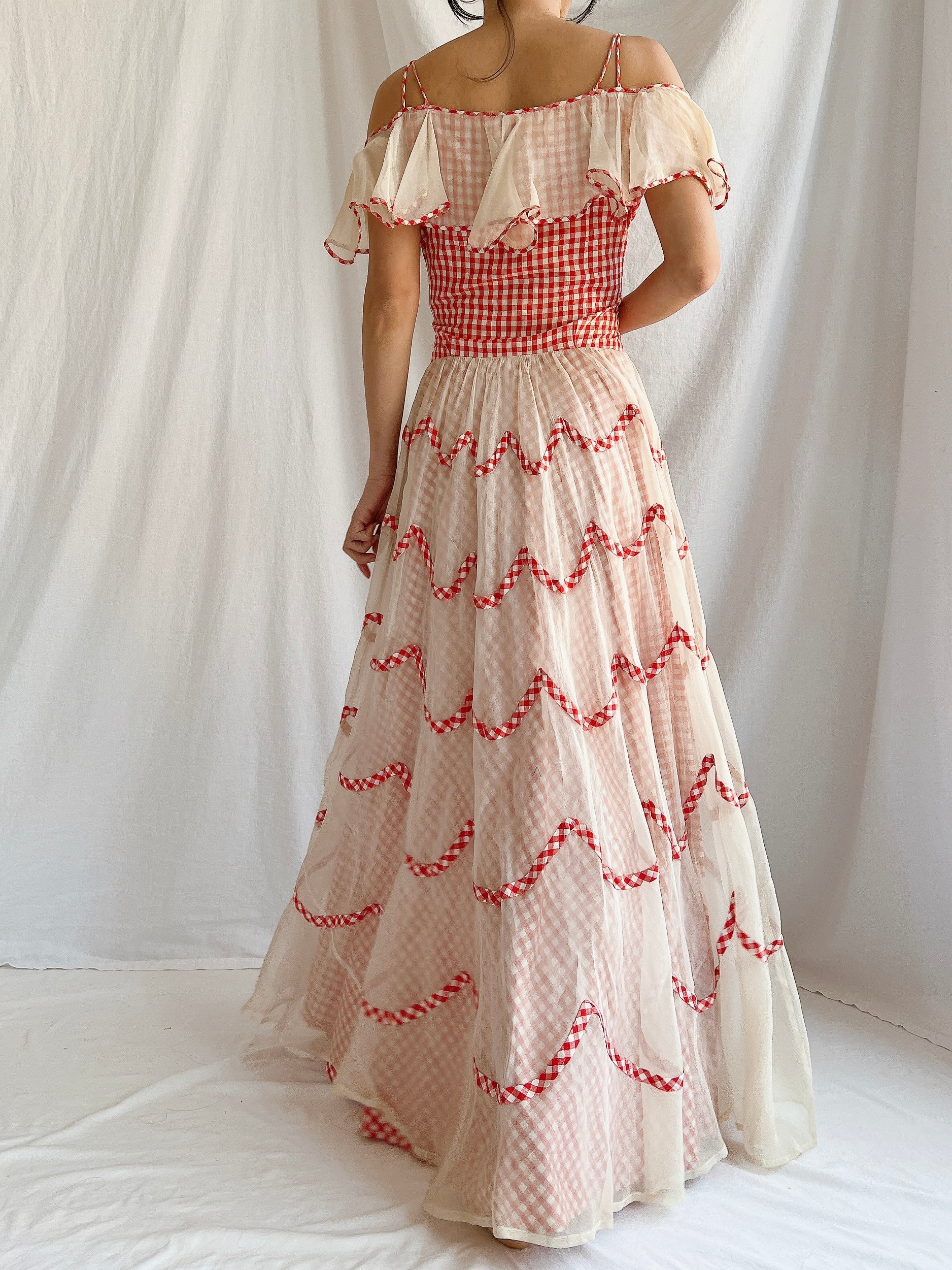 1930s Gingham Organdy Dress - S