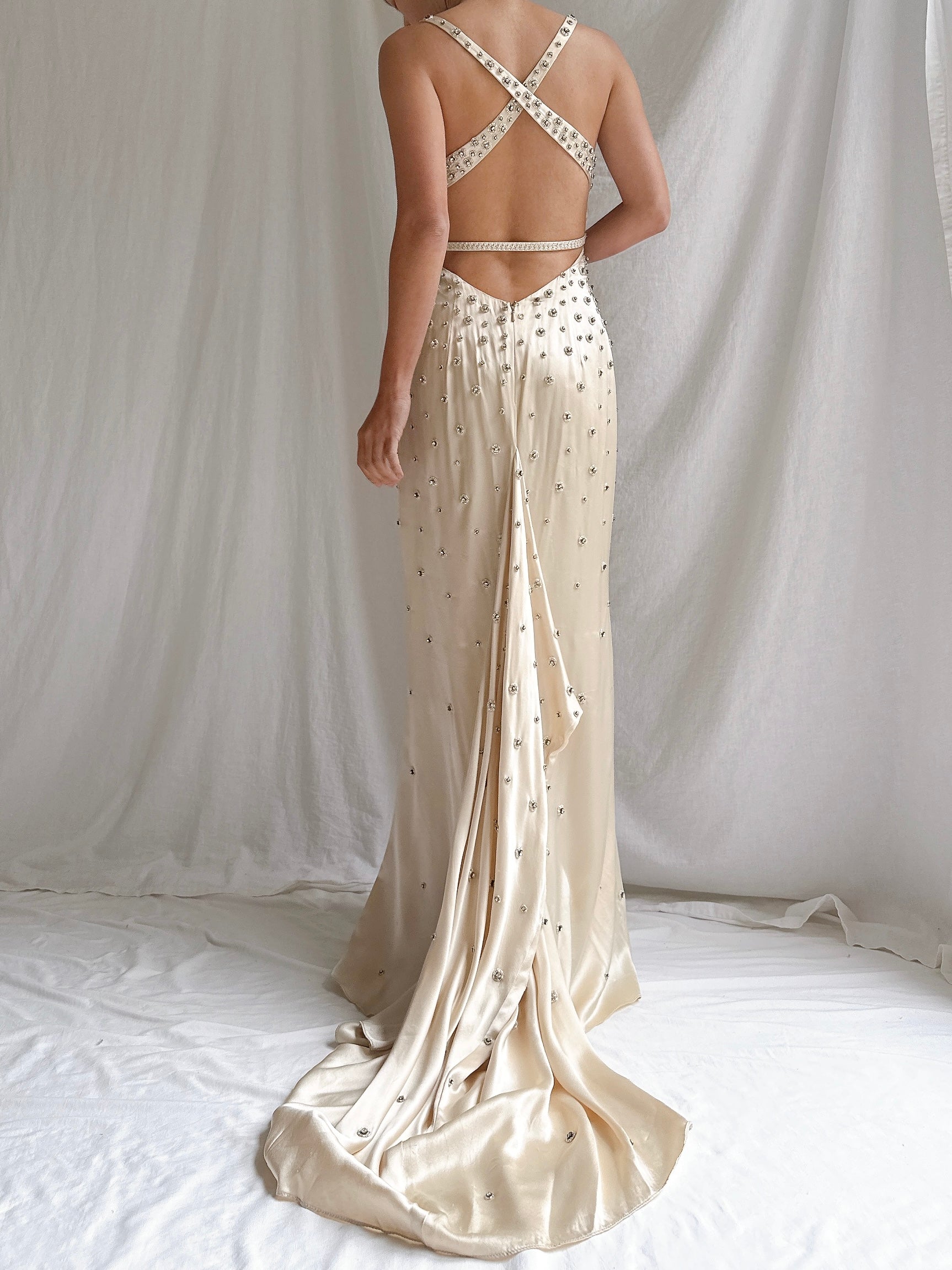 Vintage Silk Rhinestones Gown - M/6