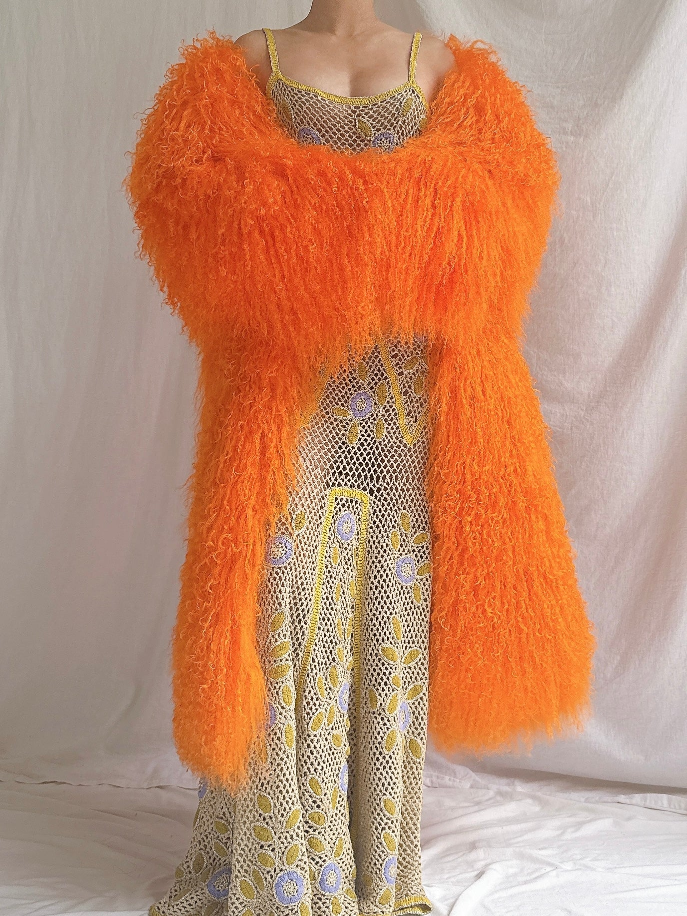 Vintage Sherbet Orange Mongolian Lamb Coat - M