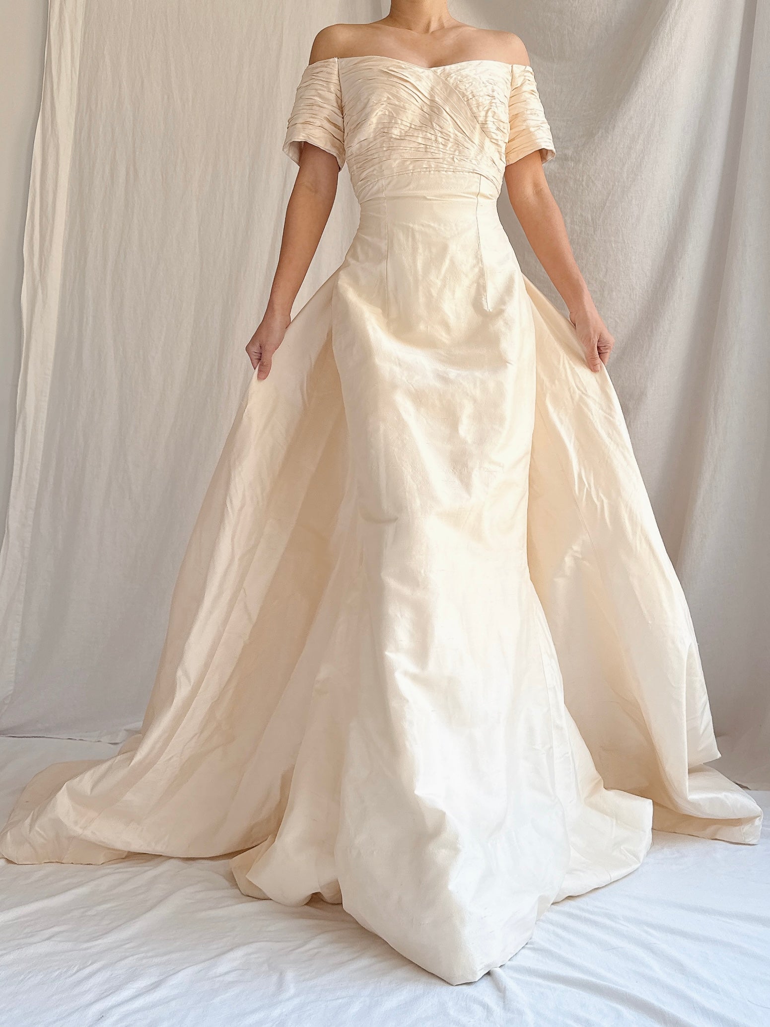 Vintage Silk 2-Piece Off-the-Shoulder Gown - S