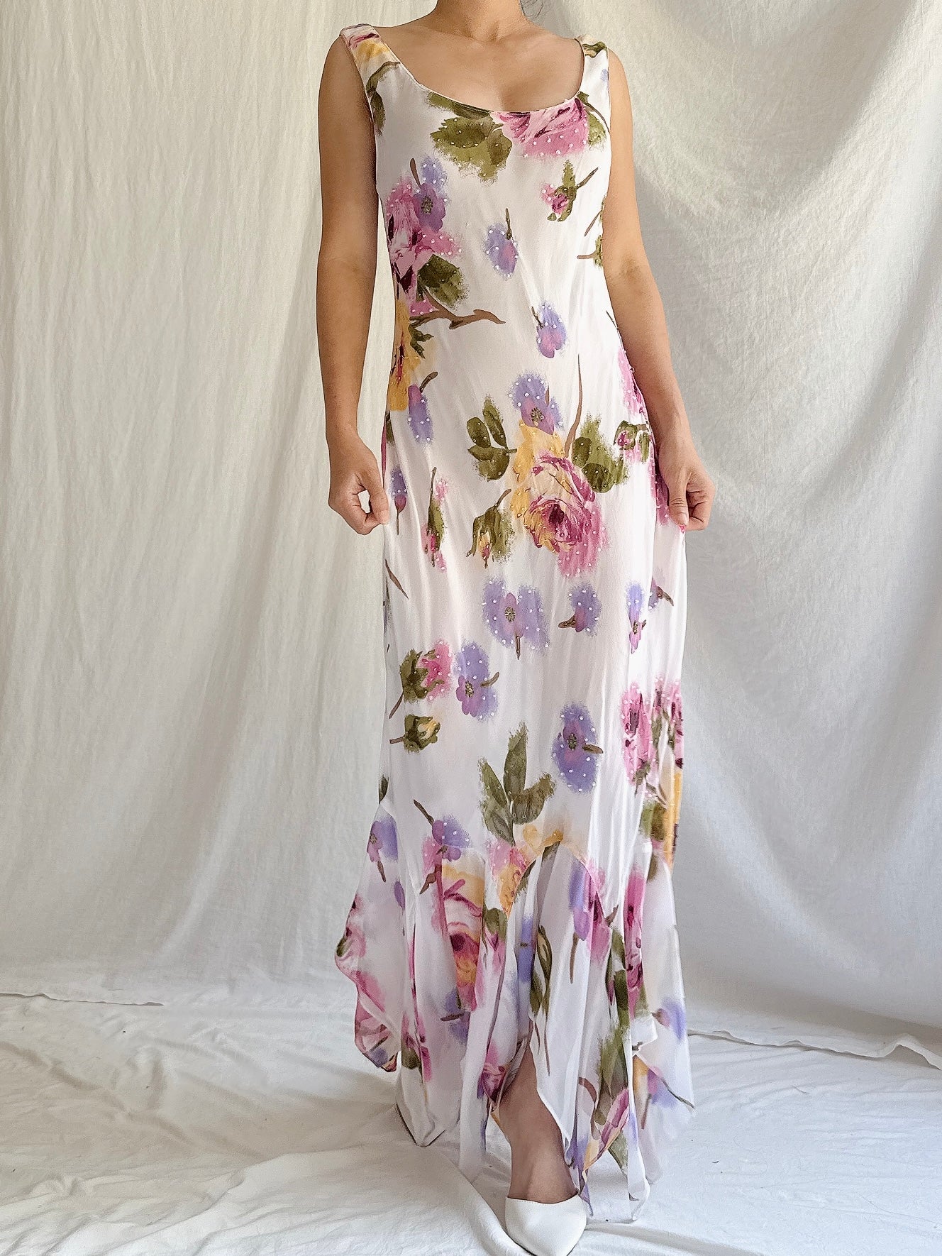 1990s Rayon Floral Dress - M