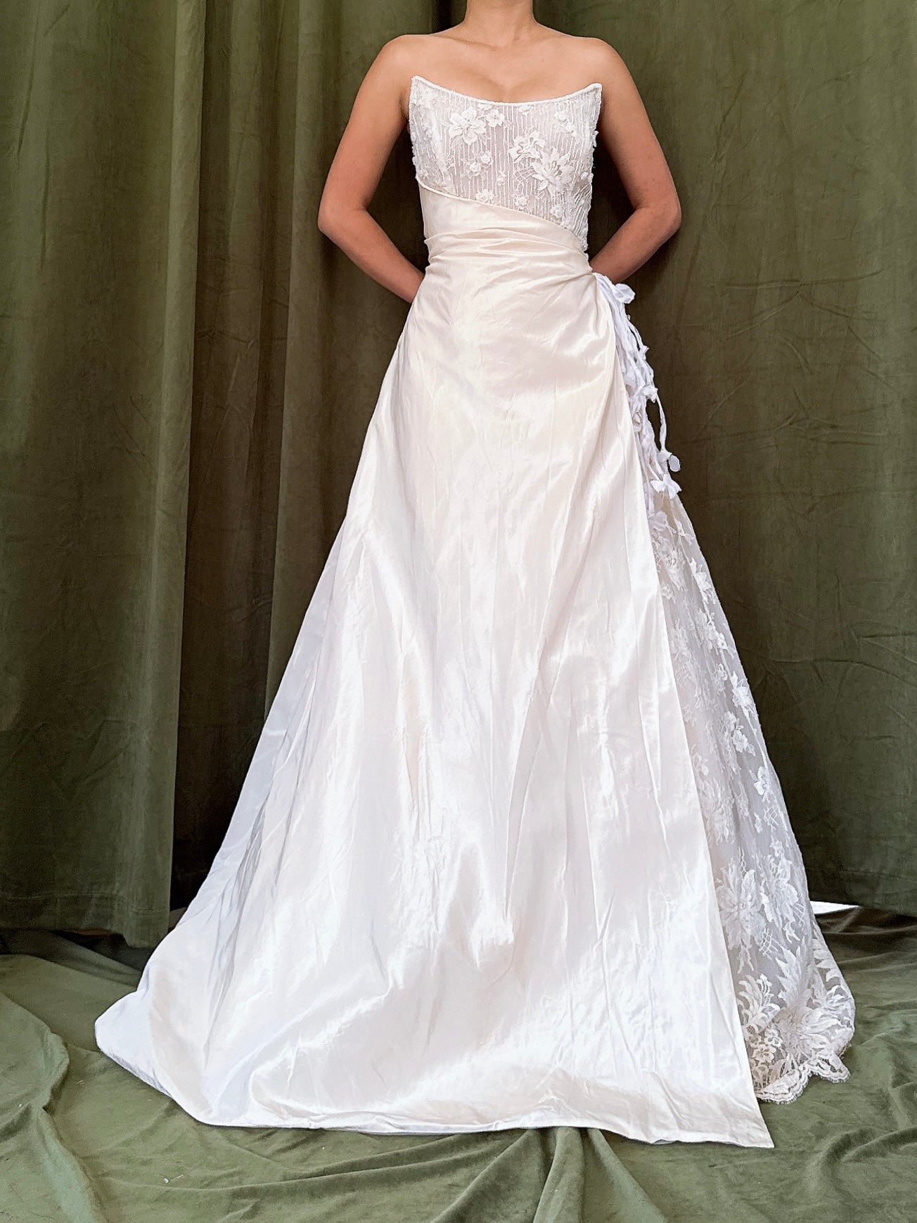 Vintage Norna Della Silk Lace Bustier Gown - M
