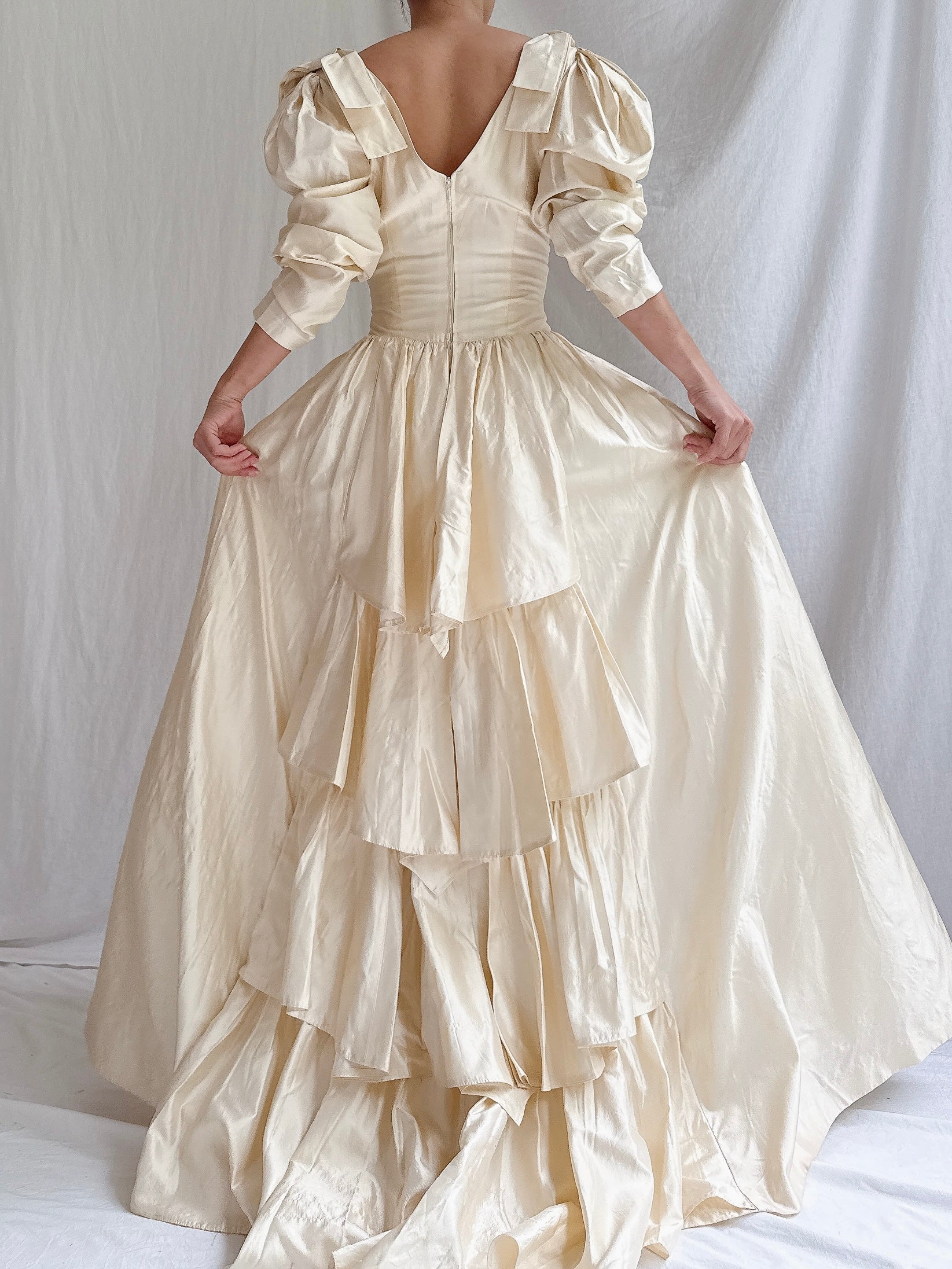 Vintage Silk Mutton Sleeve Gown - S/M
